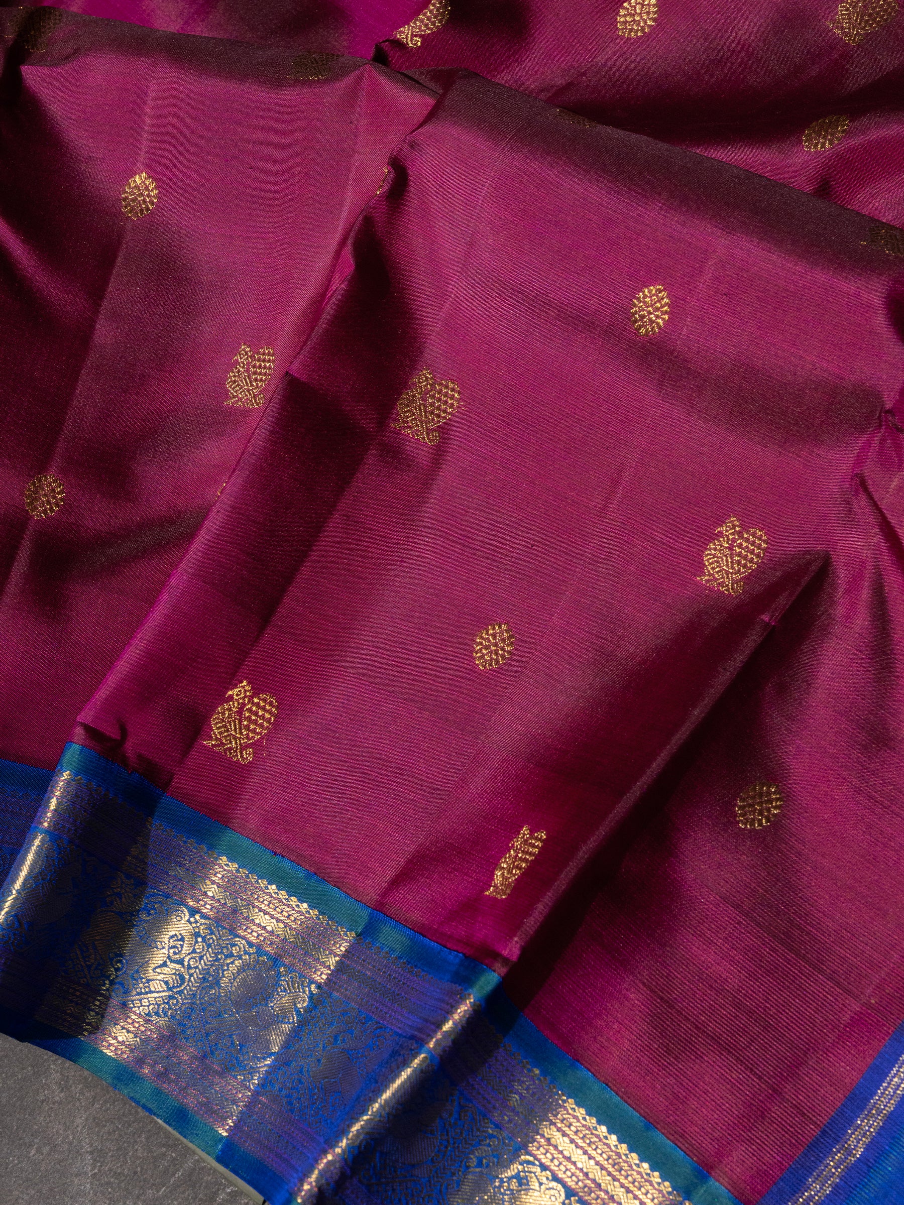 Beetroot body turquoise blue Kanjipuram Silk Saree CLSA9109