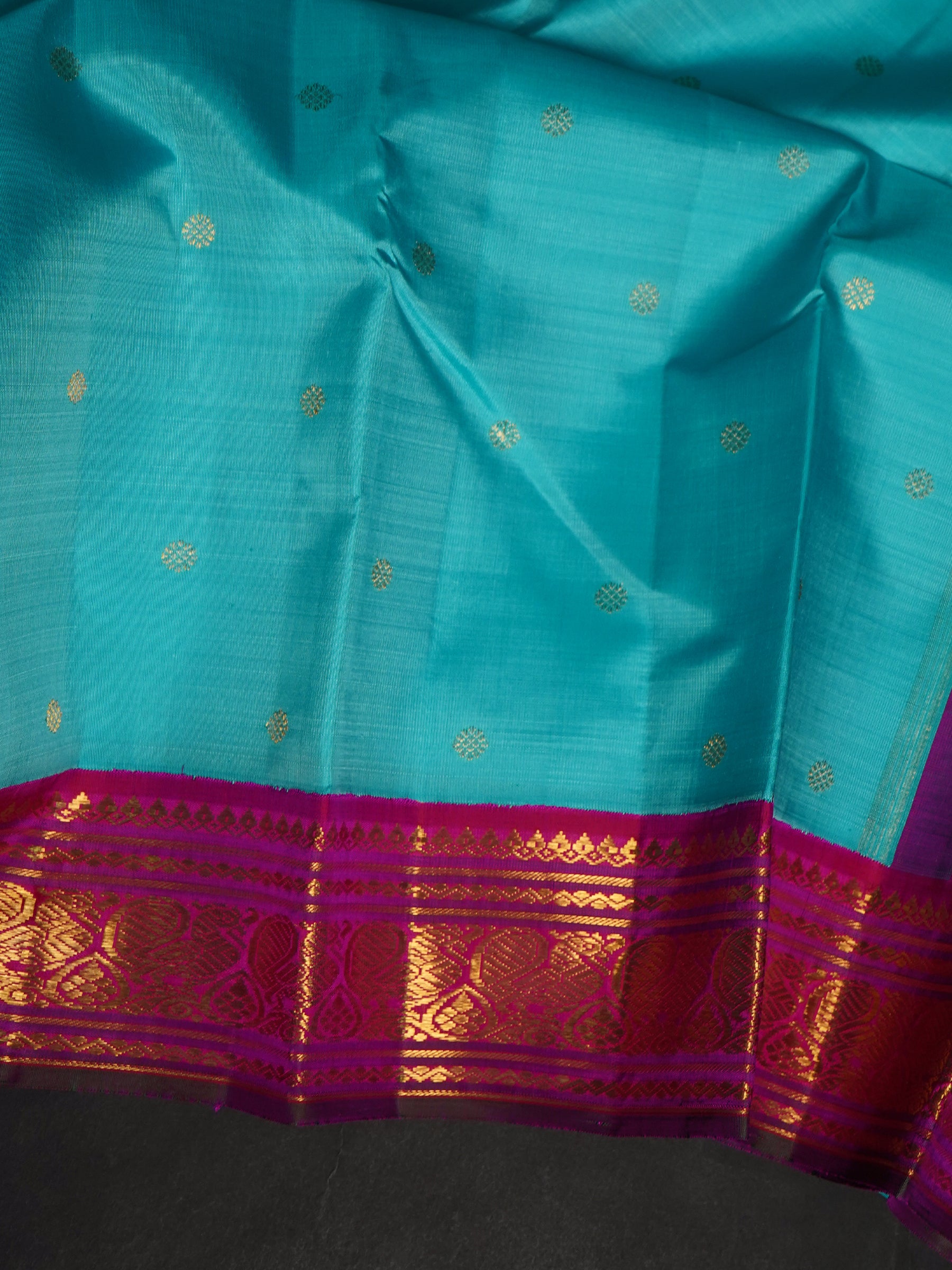 Aqua blue Korvai pure Kanjipuram Silk Saree CLSA9507