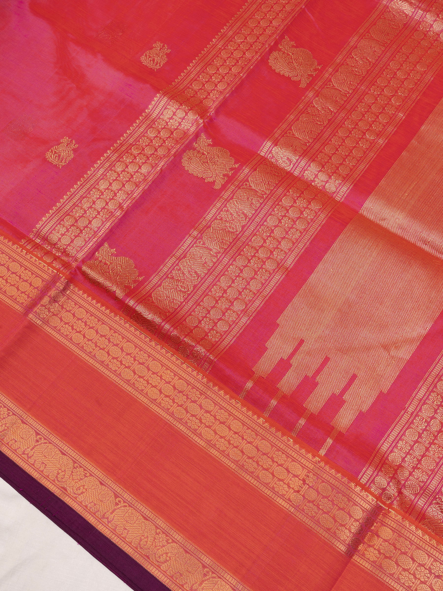 Pinkish orange rettapet border annam butta/ Silk Cotton Saree CLSA9561