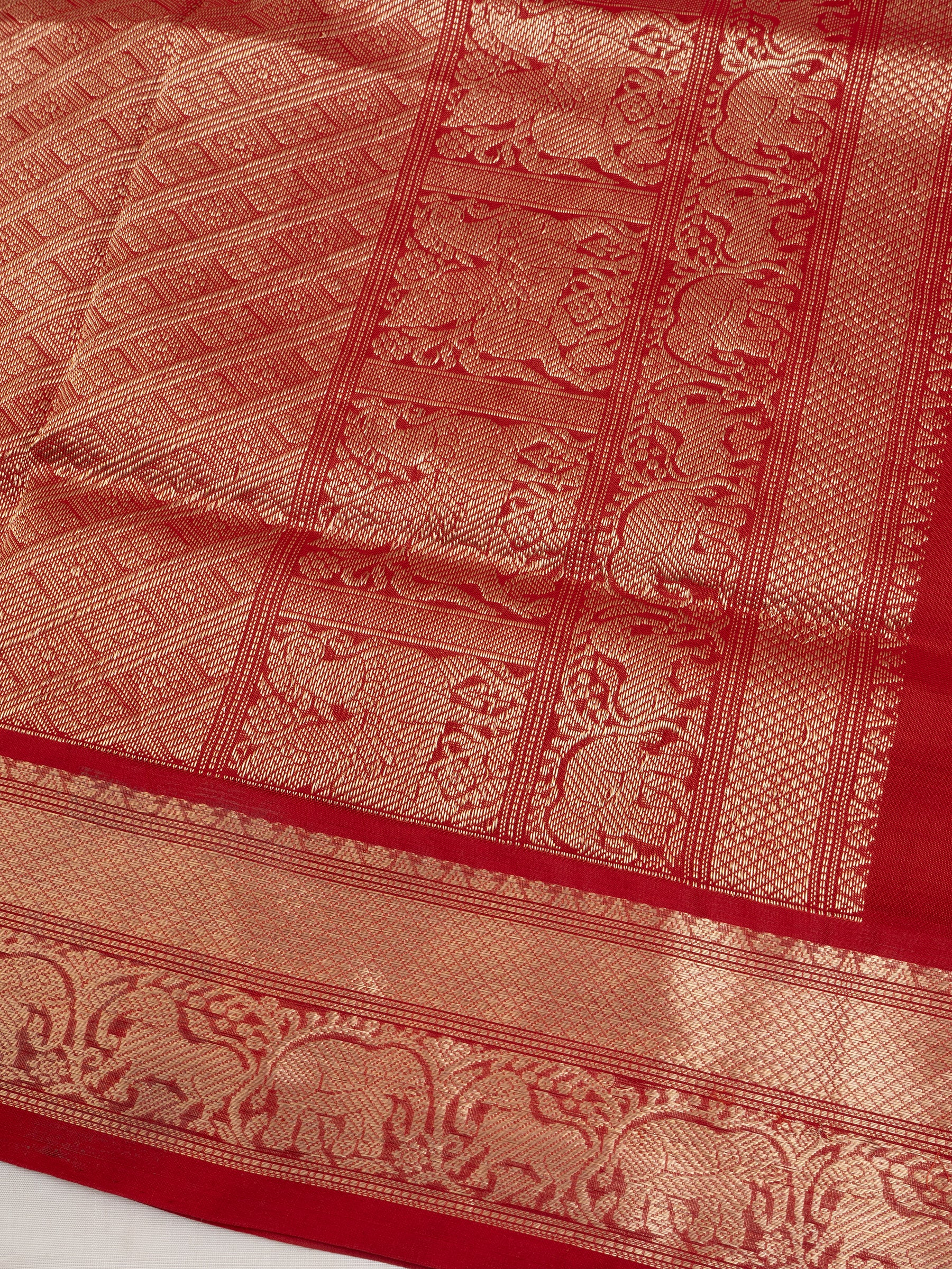 Red komatha and annam bettu butta/ Silk Cotton Saree CLSA9611