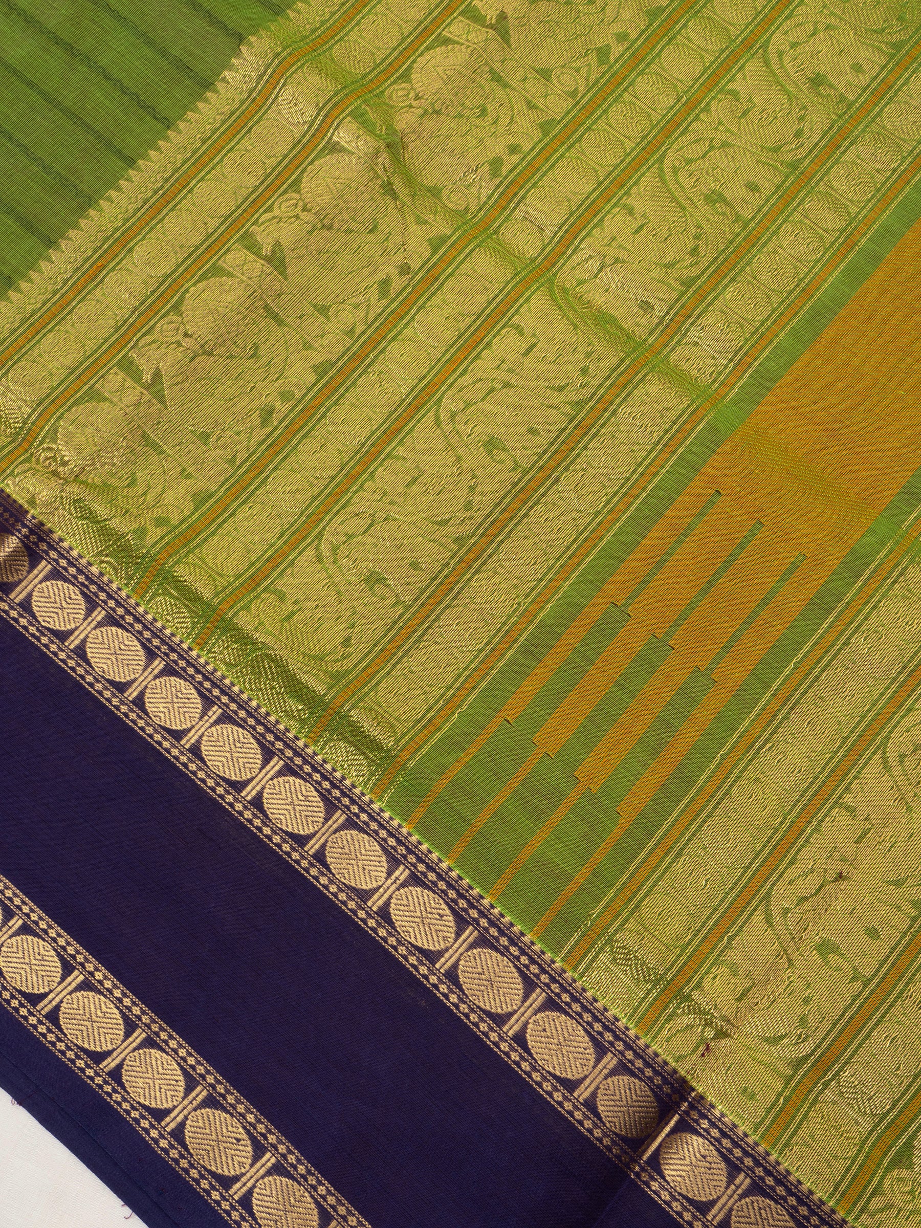 Green and deep blue rettapet border/ Silk Cotton Saree CLSA9684
