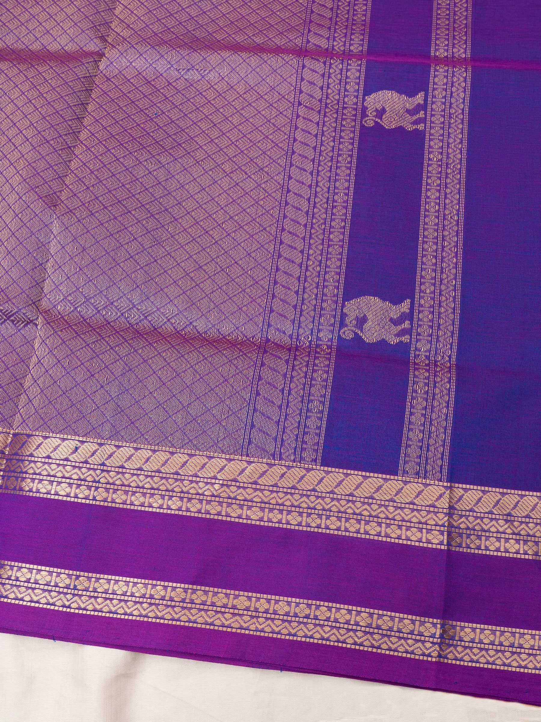 Bluish purple border yazhi butta / Silk Cotton Saree CLSA9690