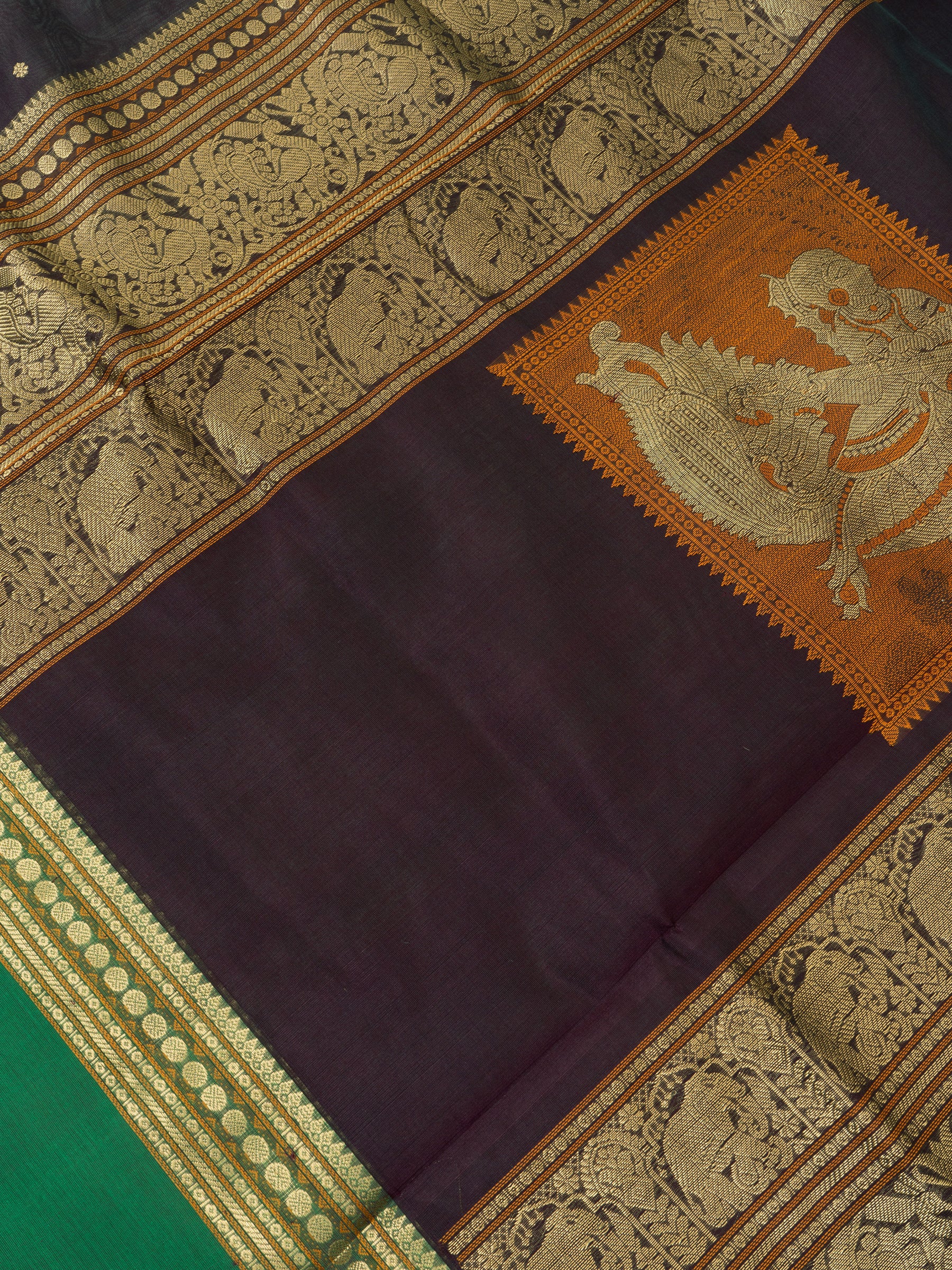 Deep brown rettapet border - Unique pallu/ Silk Cotton Saree CLSA9712