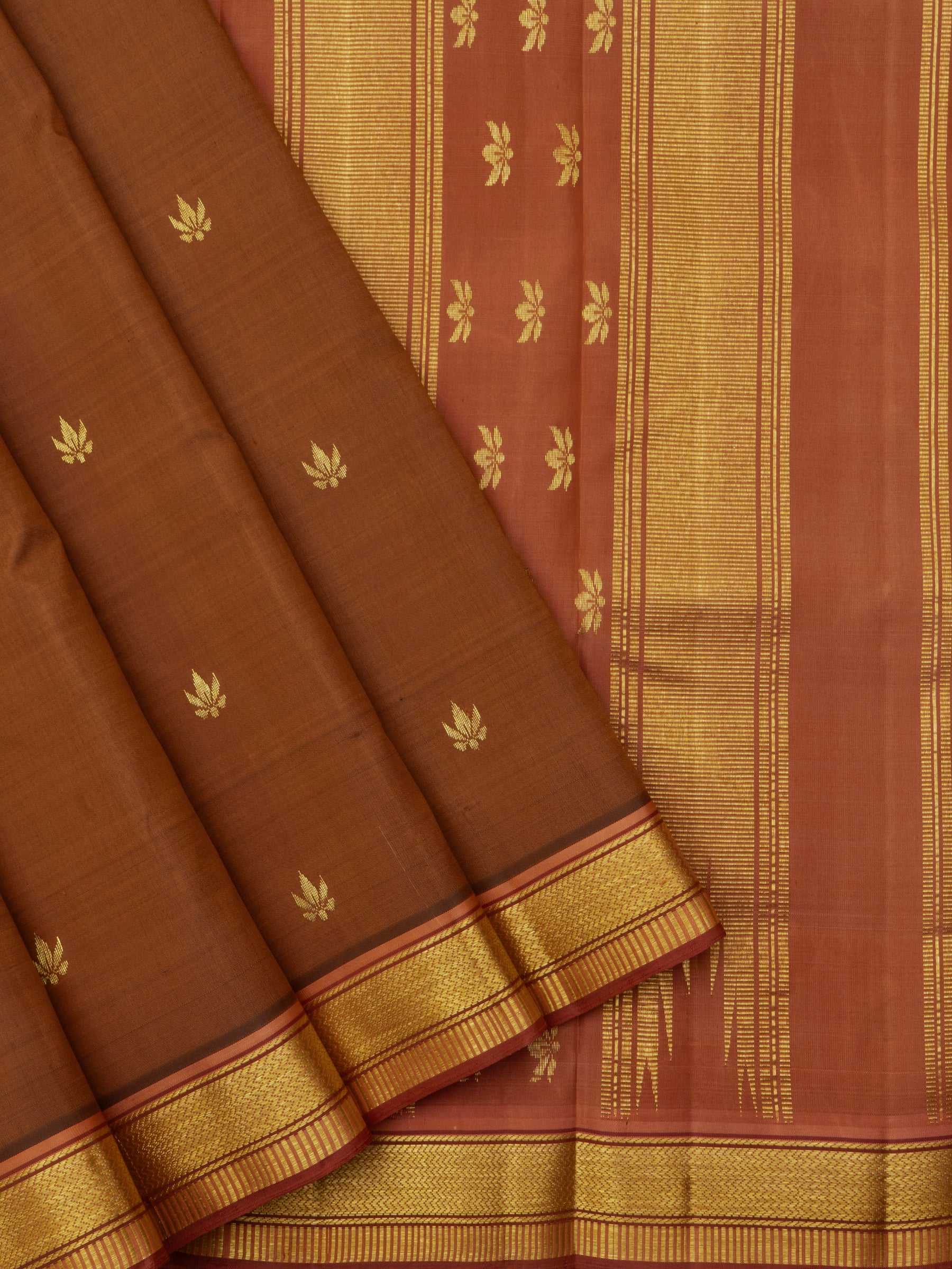 Chocolate brown Lotus butta / Arani Silk CLSA9934
