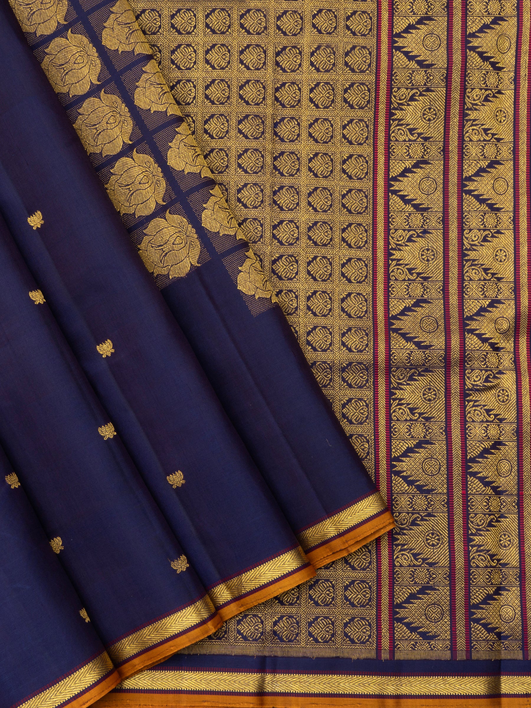 Deep blue unique gopuram pallu/ Arani Silk CLSA9940