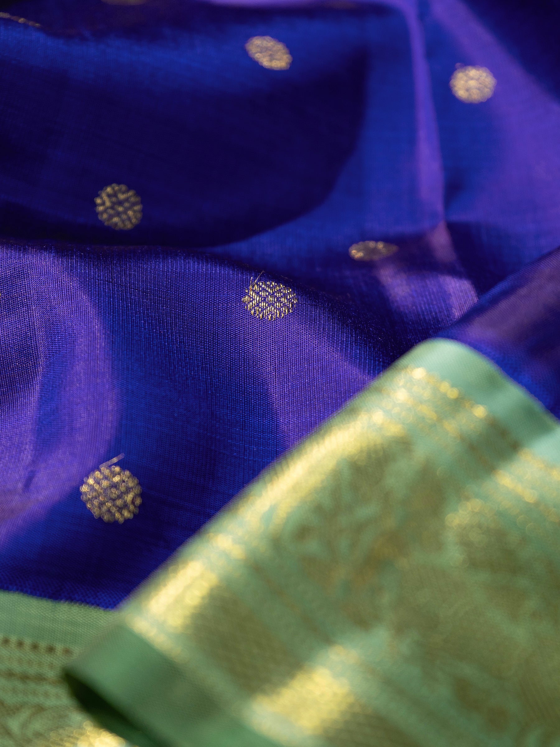 Purplish blue and pastel green kai korvai - Exclusive triple color pallu / Kanjipuram Silk Saree CLSA8167