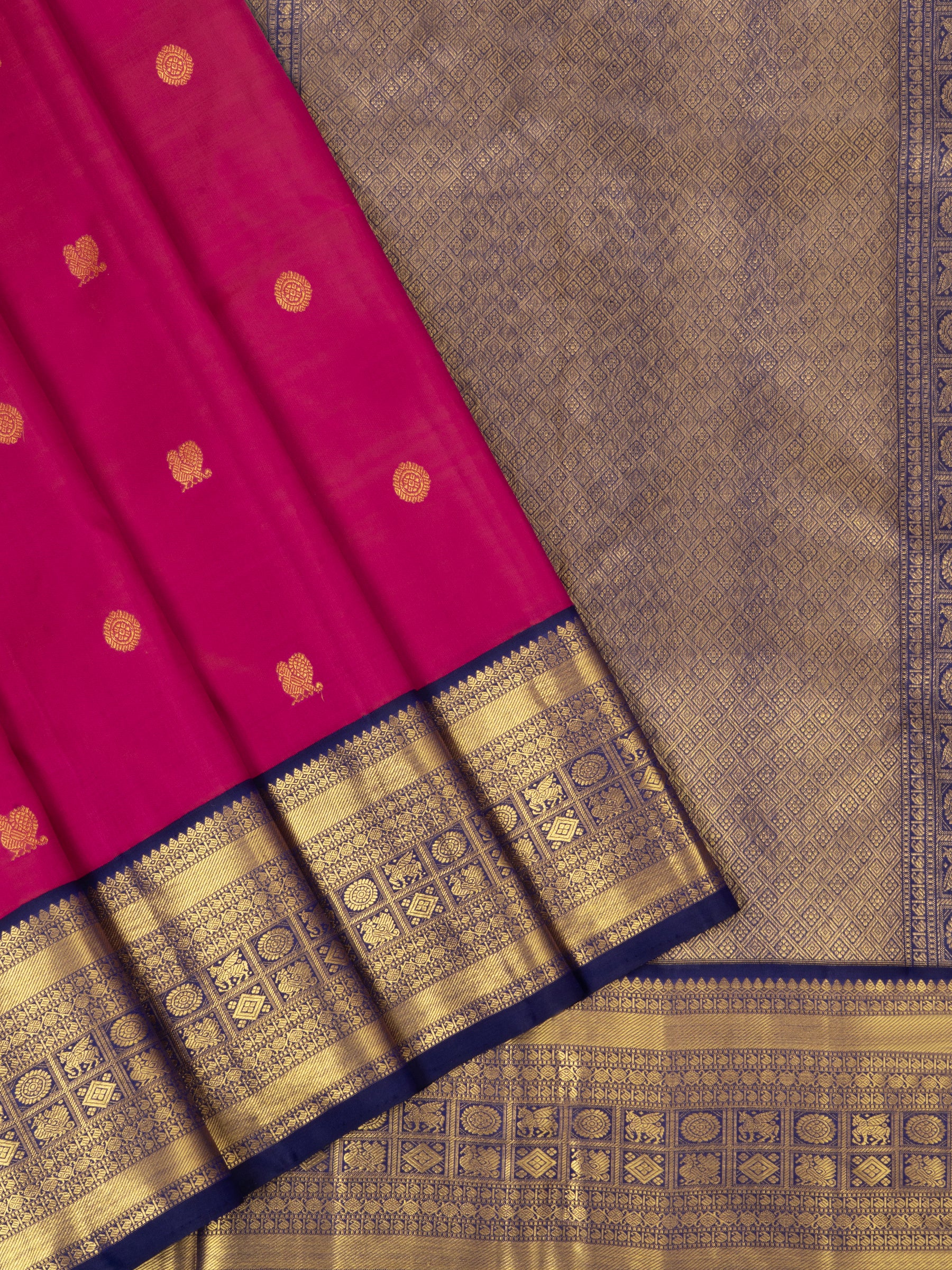 Pink and blue Kai Korvai / Arani Silk Saree CLSA6694