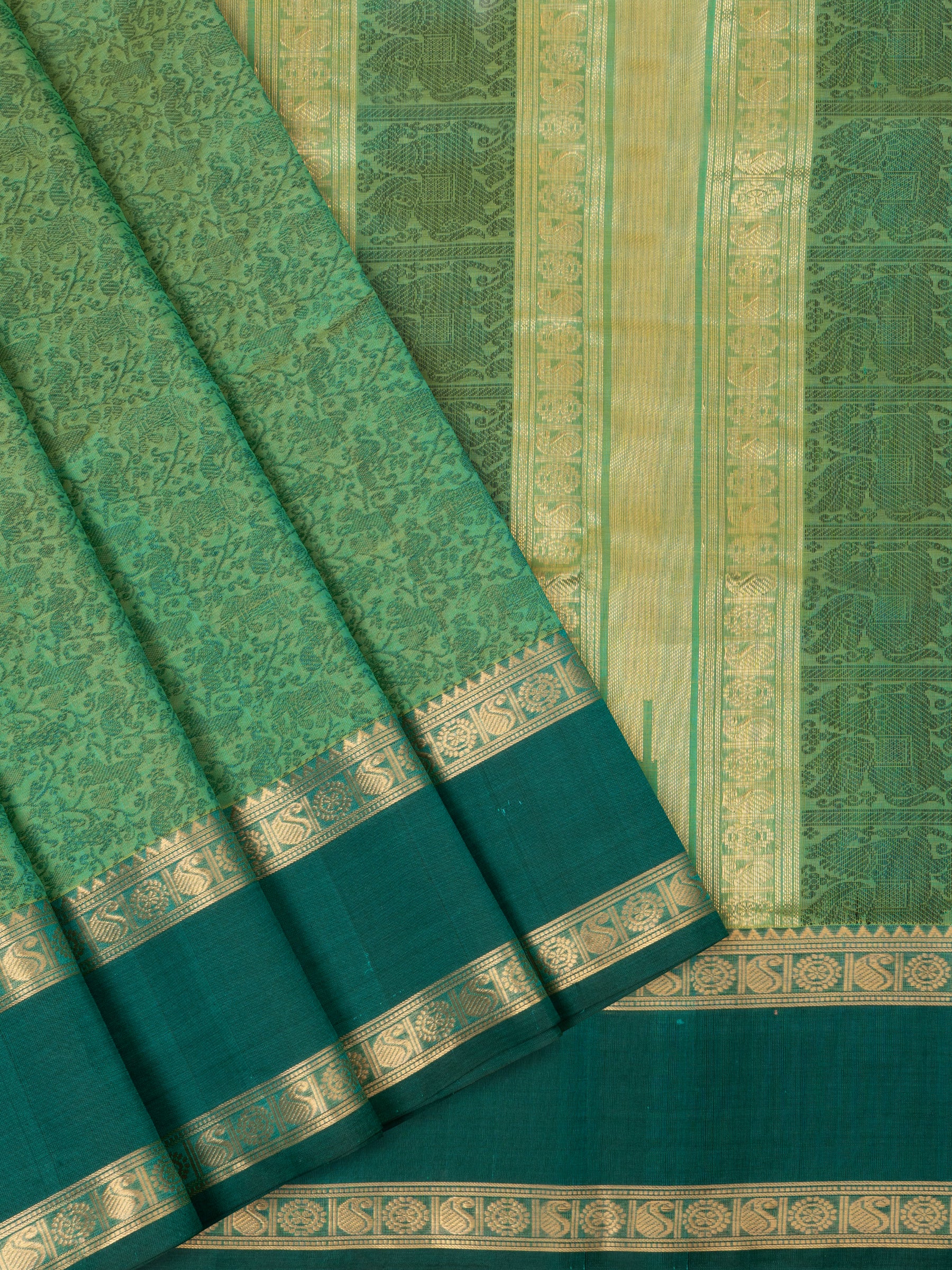 Green vanasingaram rettapet border/ Silk Cotton Saree CLSA6655