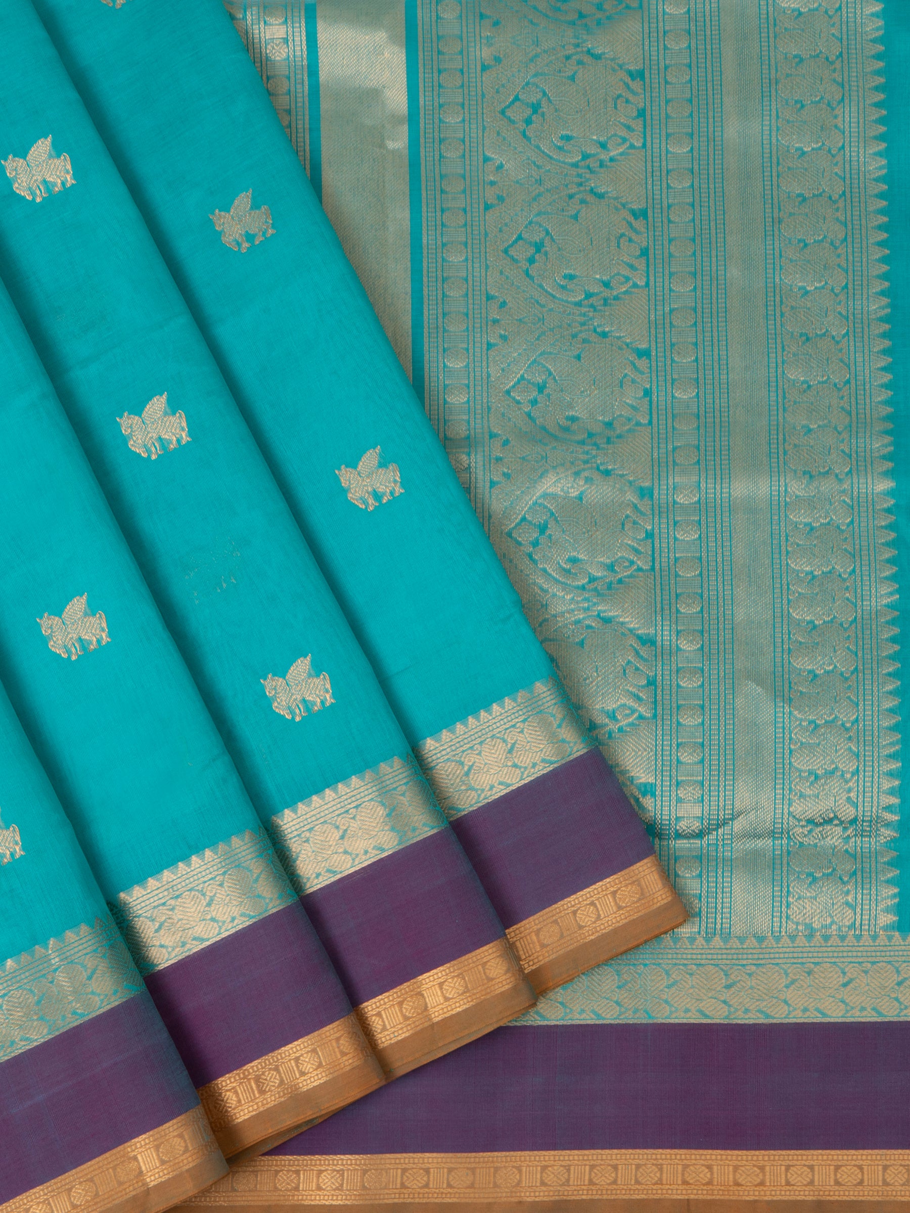 Sea blue horse butta / Silk Cotton Saree CLSA6591