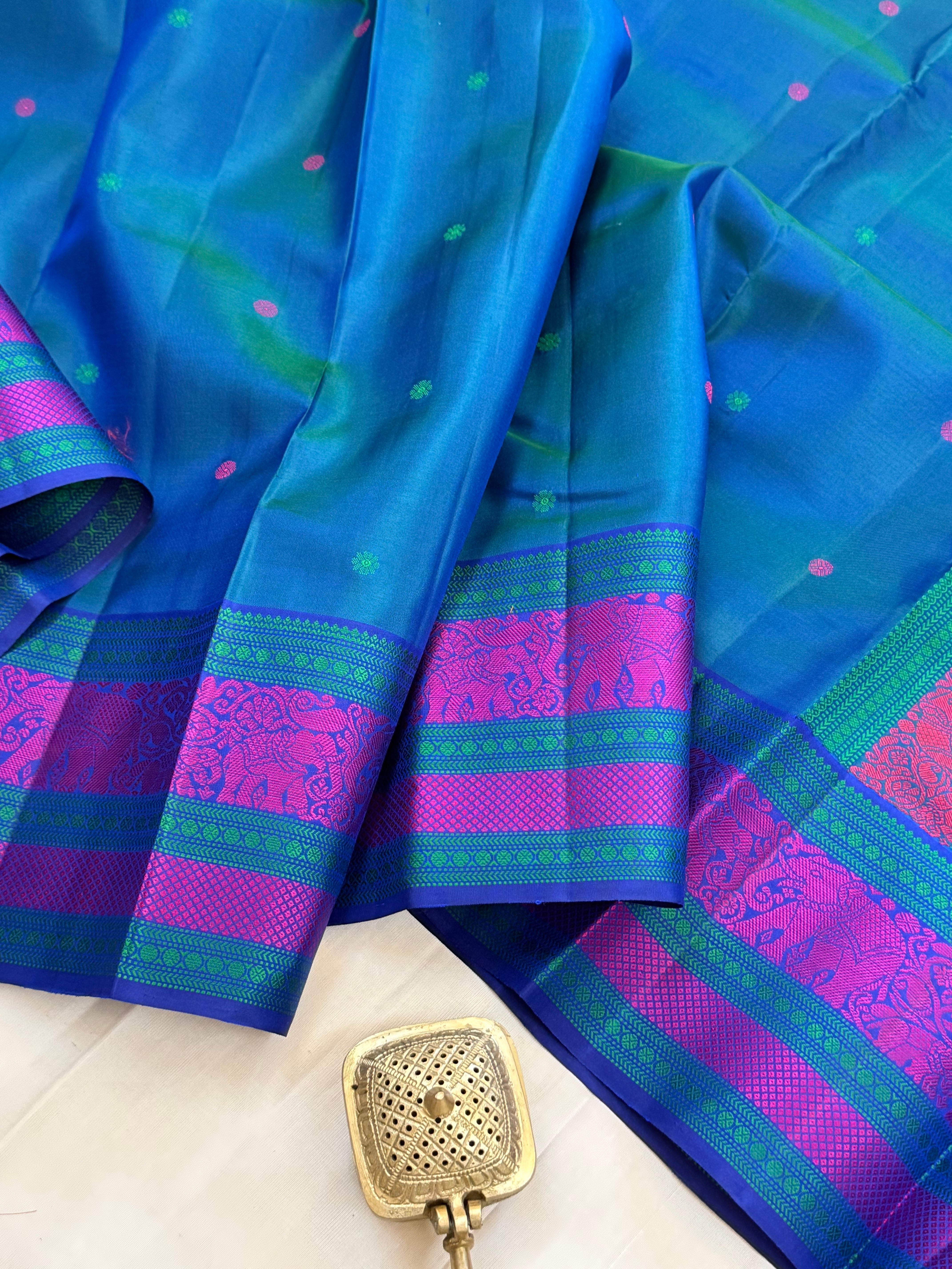 Mayilkazhuthu blue butta /Varnangal Thread work  CLSA11248