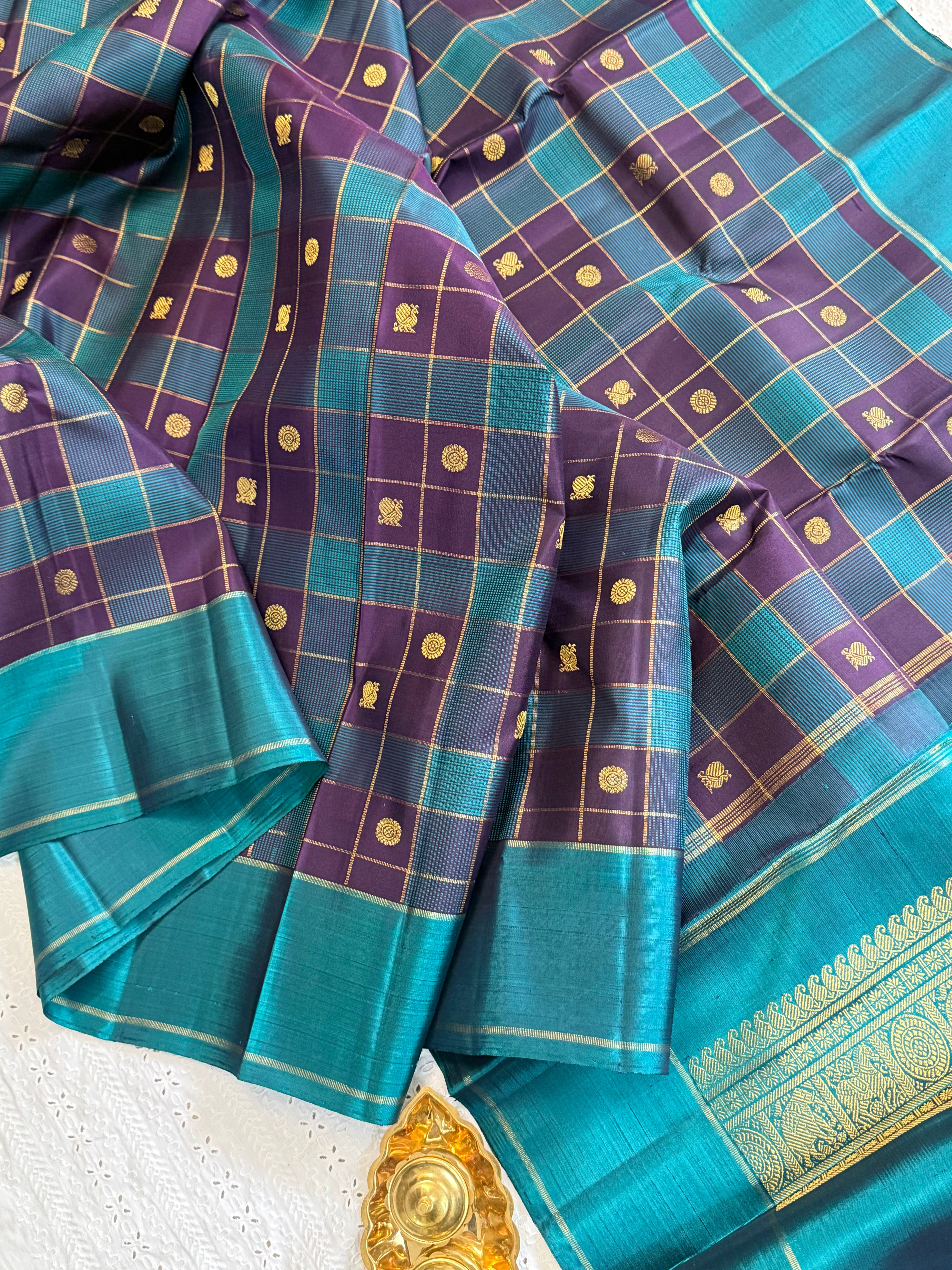 Teal blue and pakku Chettinad kattam