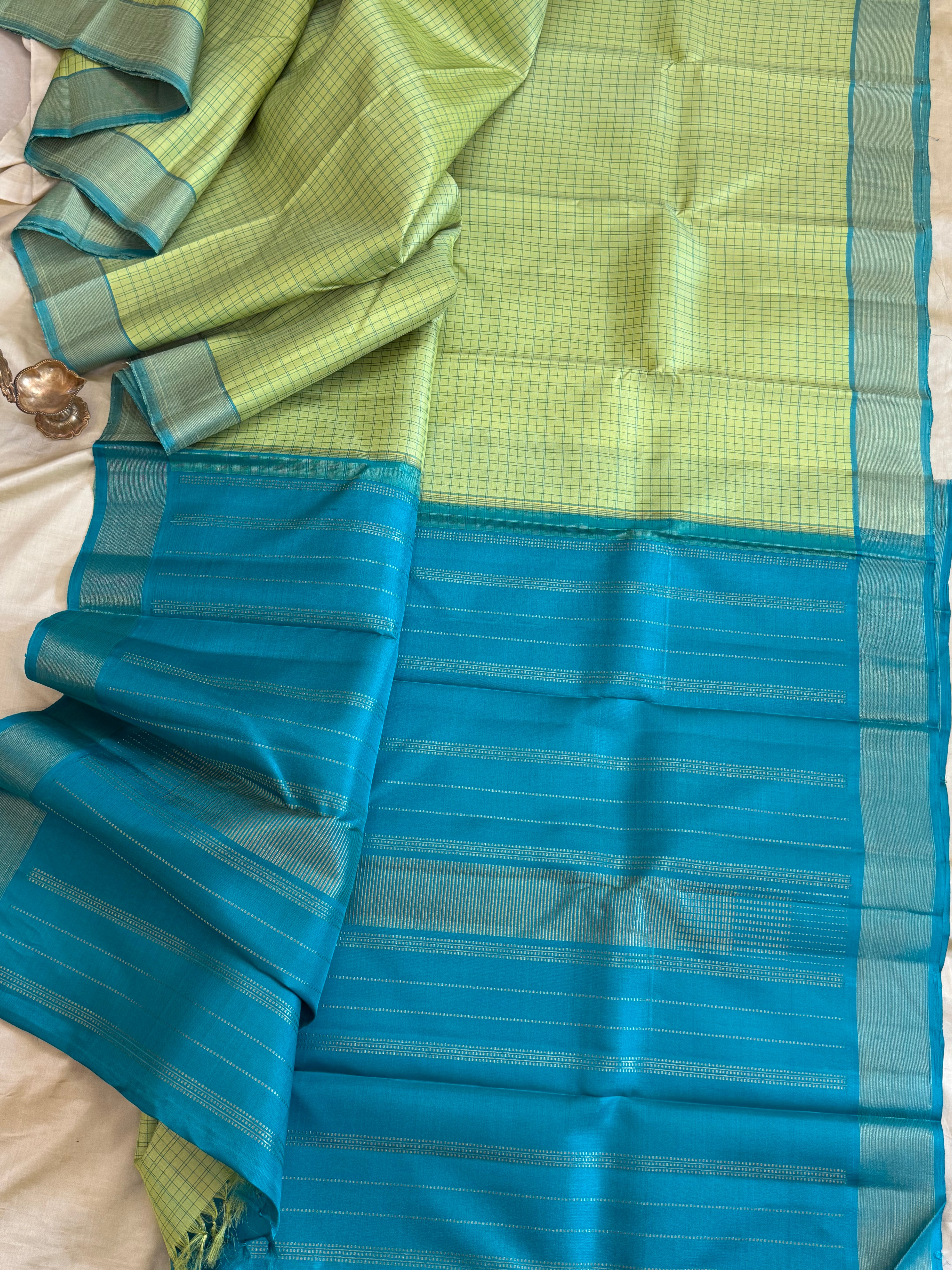 LEMON GREEN BODY KANCHIPURAM SILK SAREE CLSA 10917
