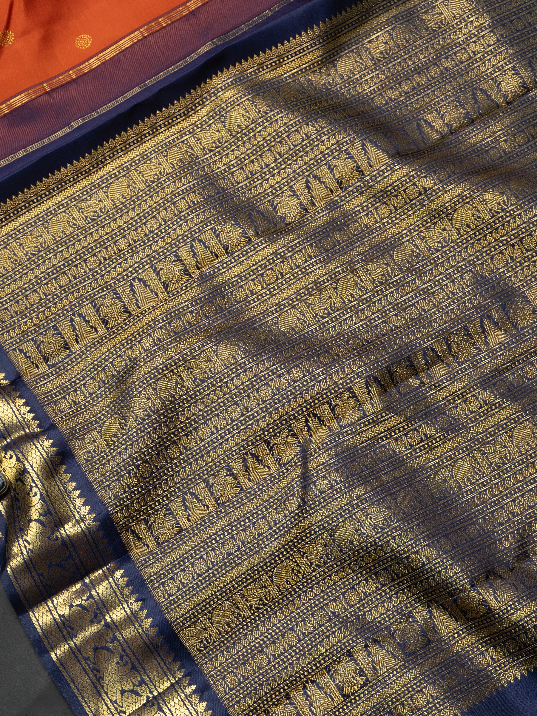 Rust with blue adai border Kanjipuram Saree CLSA10044