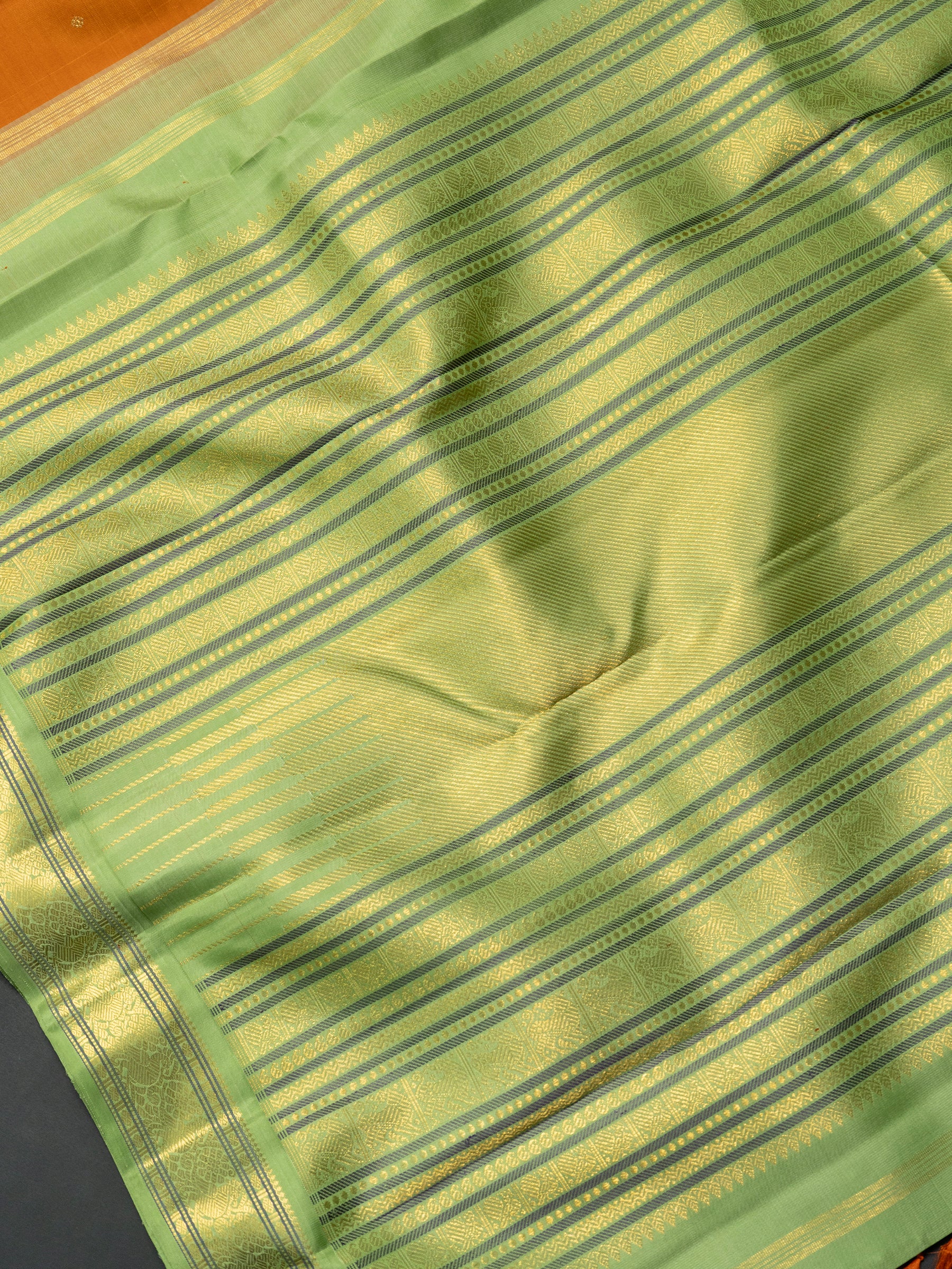 Rust orange and pista green kai korvai/ Kanjipuram Saree CLSA10045