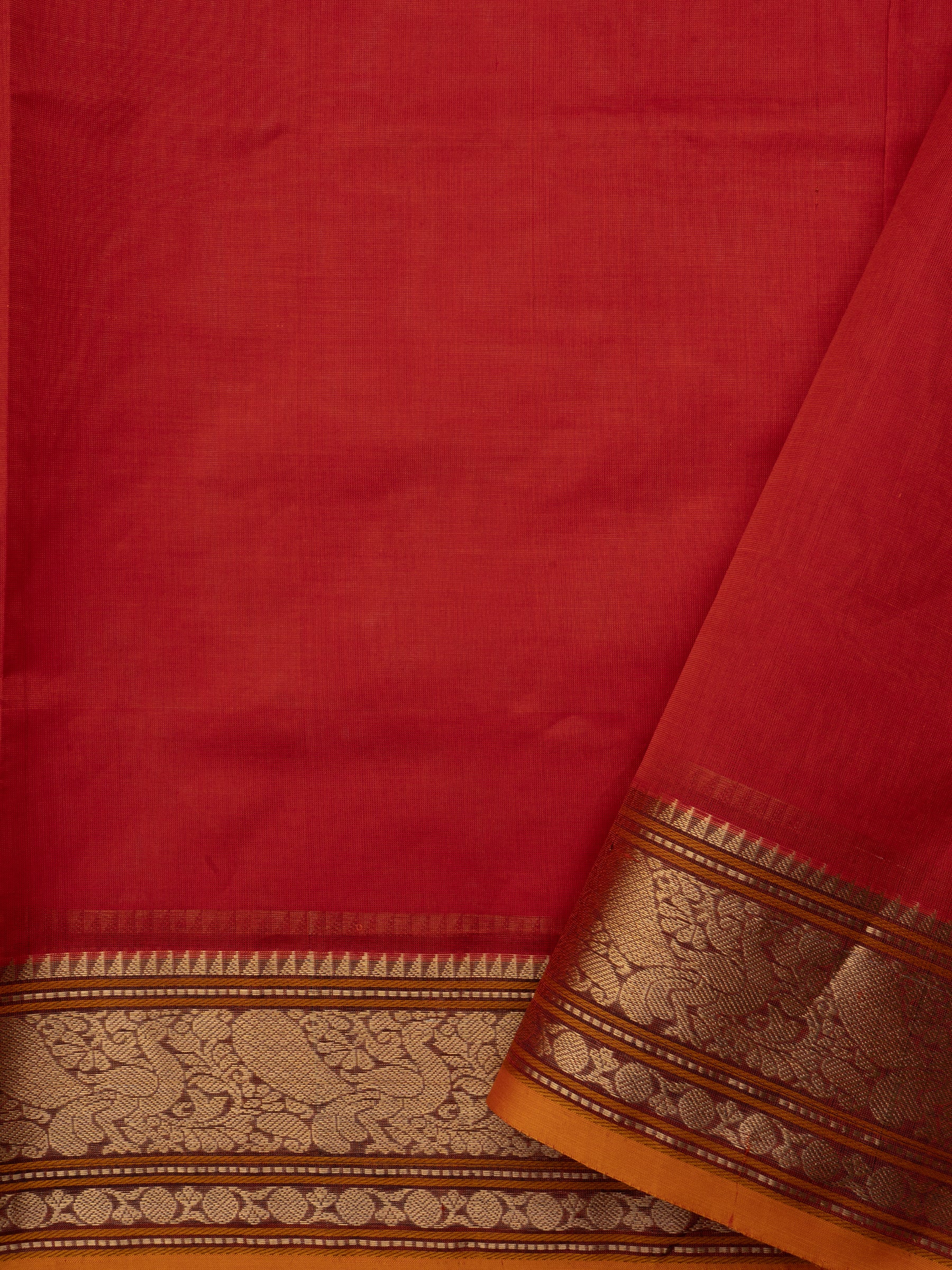 Orangish red lakshambutta/ Silk Cotton Saree CLSA10228
