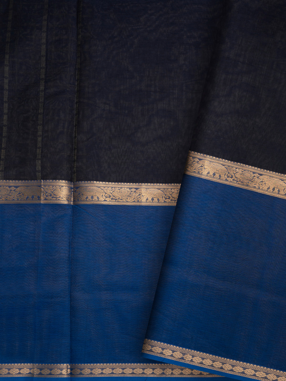 Deep blue long border /Silk Cotton Saree CLSA10271