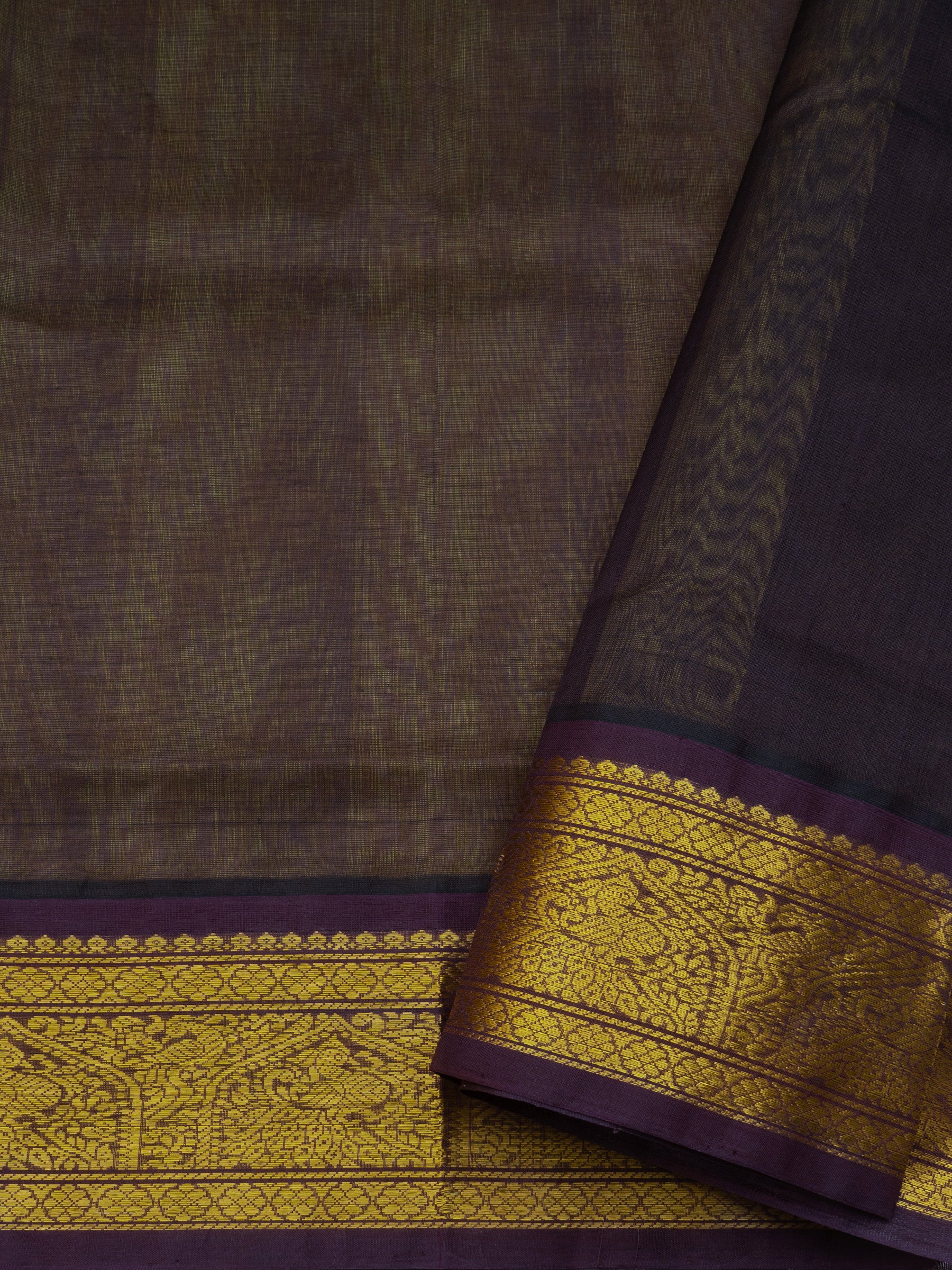 Lime yellow and dark purple korvai /Silk Cotton Saree CLSA10431