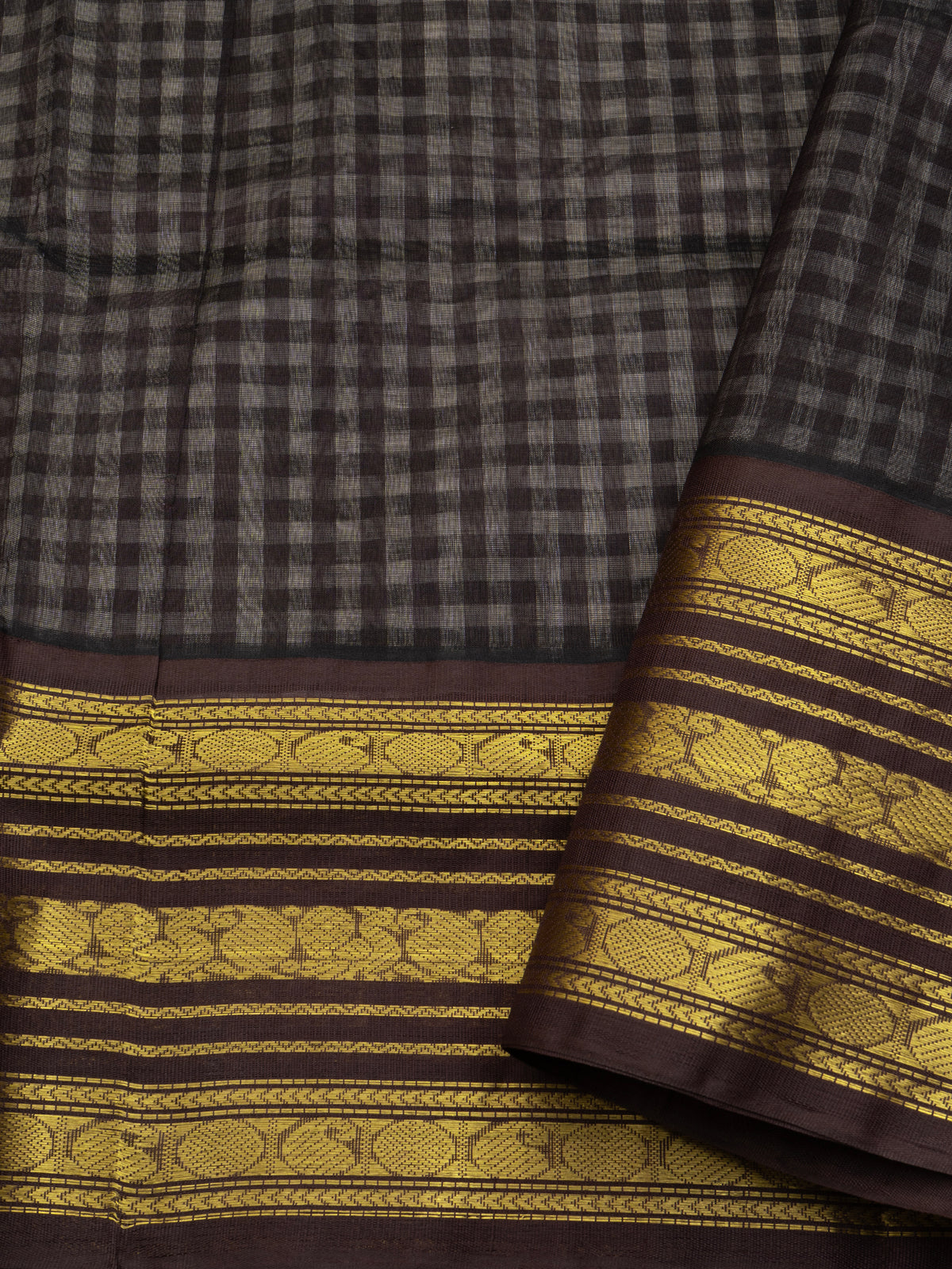 Black and white checks varisapet border/ Silk Cotton Saree CLSA10456