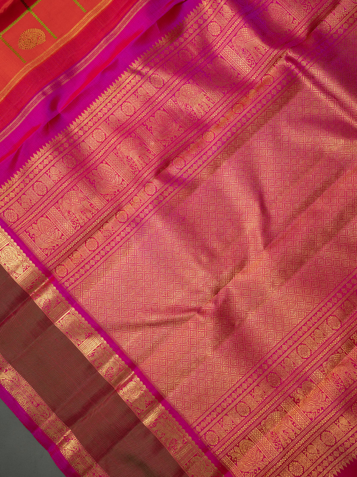 Orange kattam manga butta rettapet border/ Kanjipuram Silk Saree CLSA11682