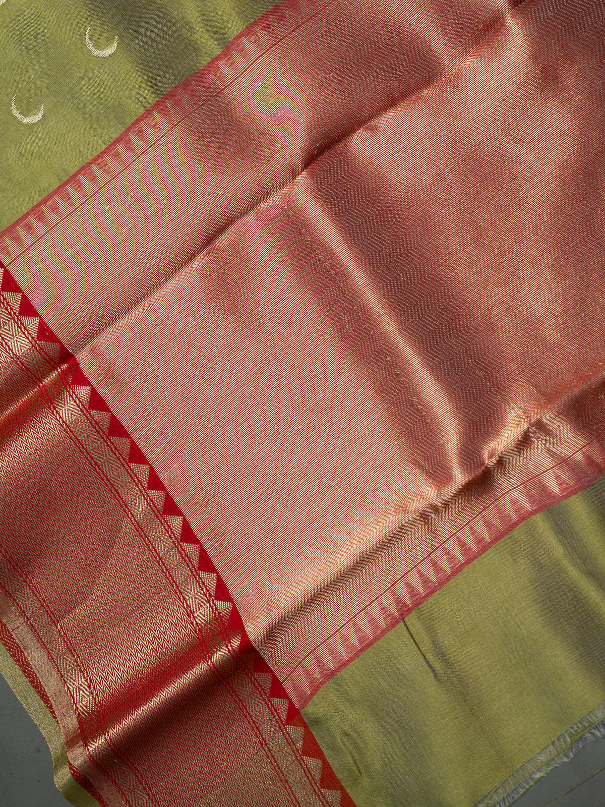 Olive green and red half moon butta /Chanderi silk Saree CLSA10882