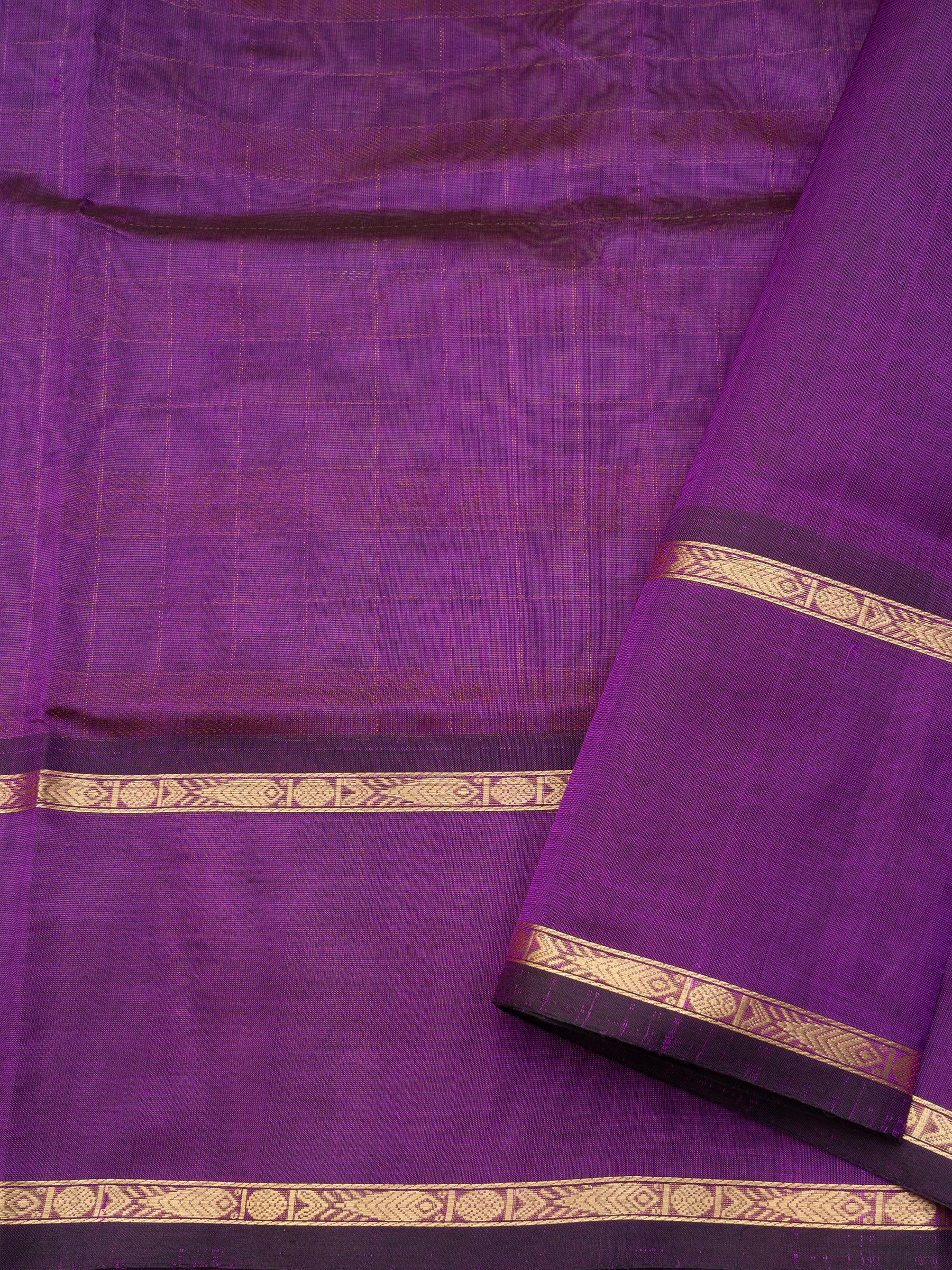 Chettinad kattam purple and mustard rettapet border/ Silk Cotton Saree CLSA10899