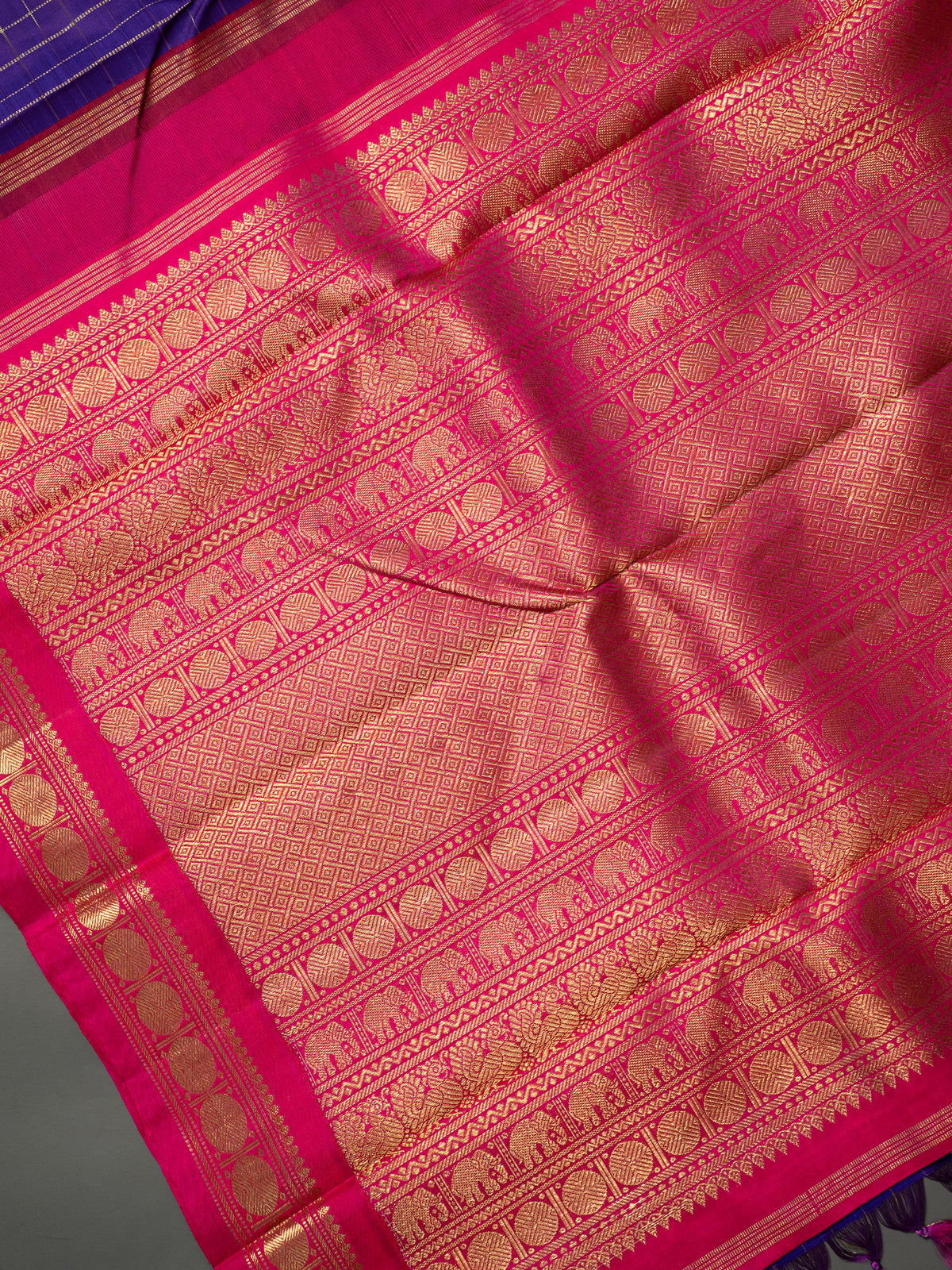 Purple shot violet zari kattam kai korvai rudraksha border/ Kanjipuram Silk Saree CLSA108