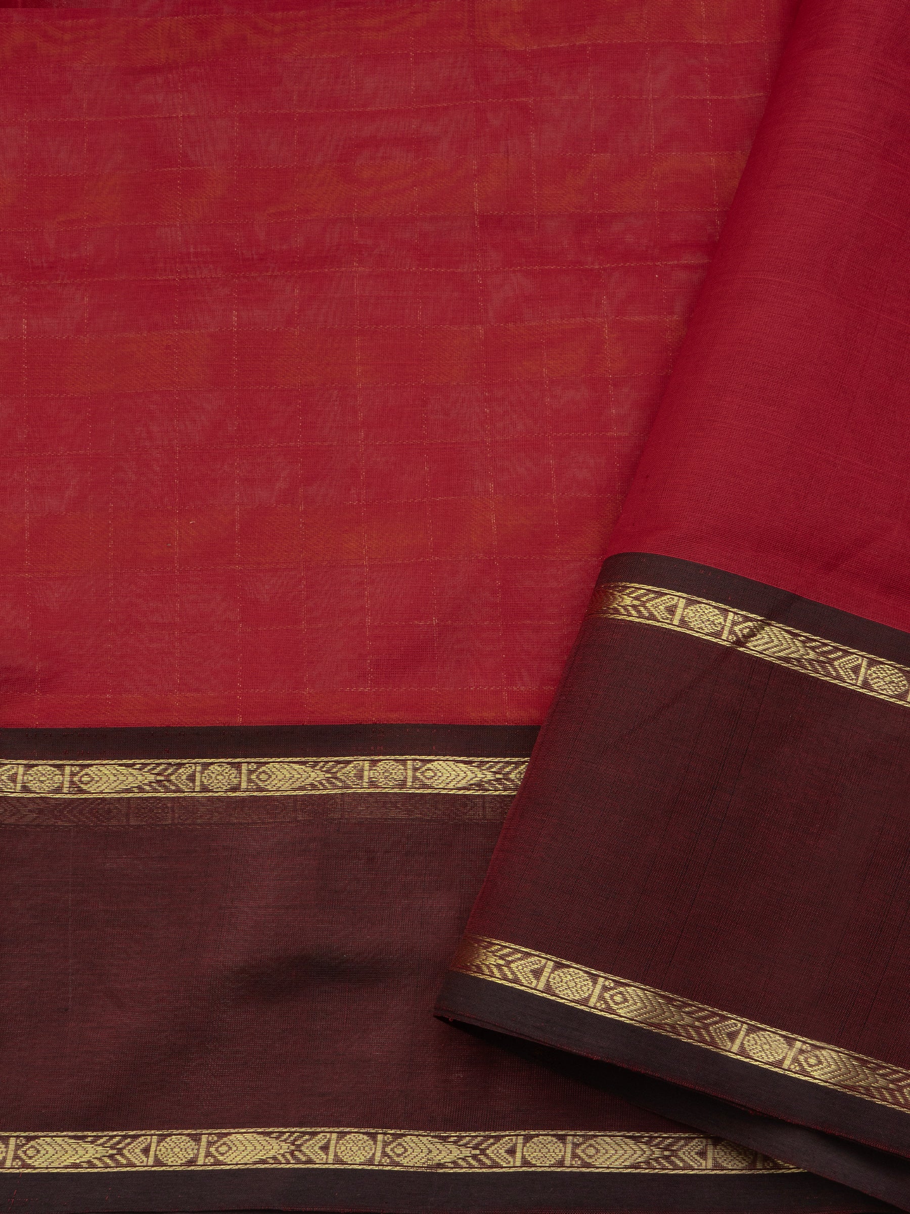 Chettinad kattam mustard and red rettapet border/ Silk Cotton Saree CLSA10900