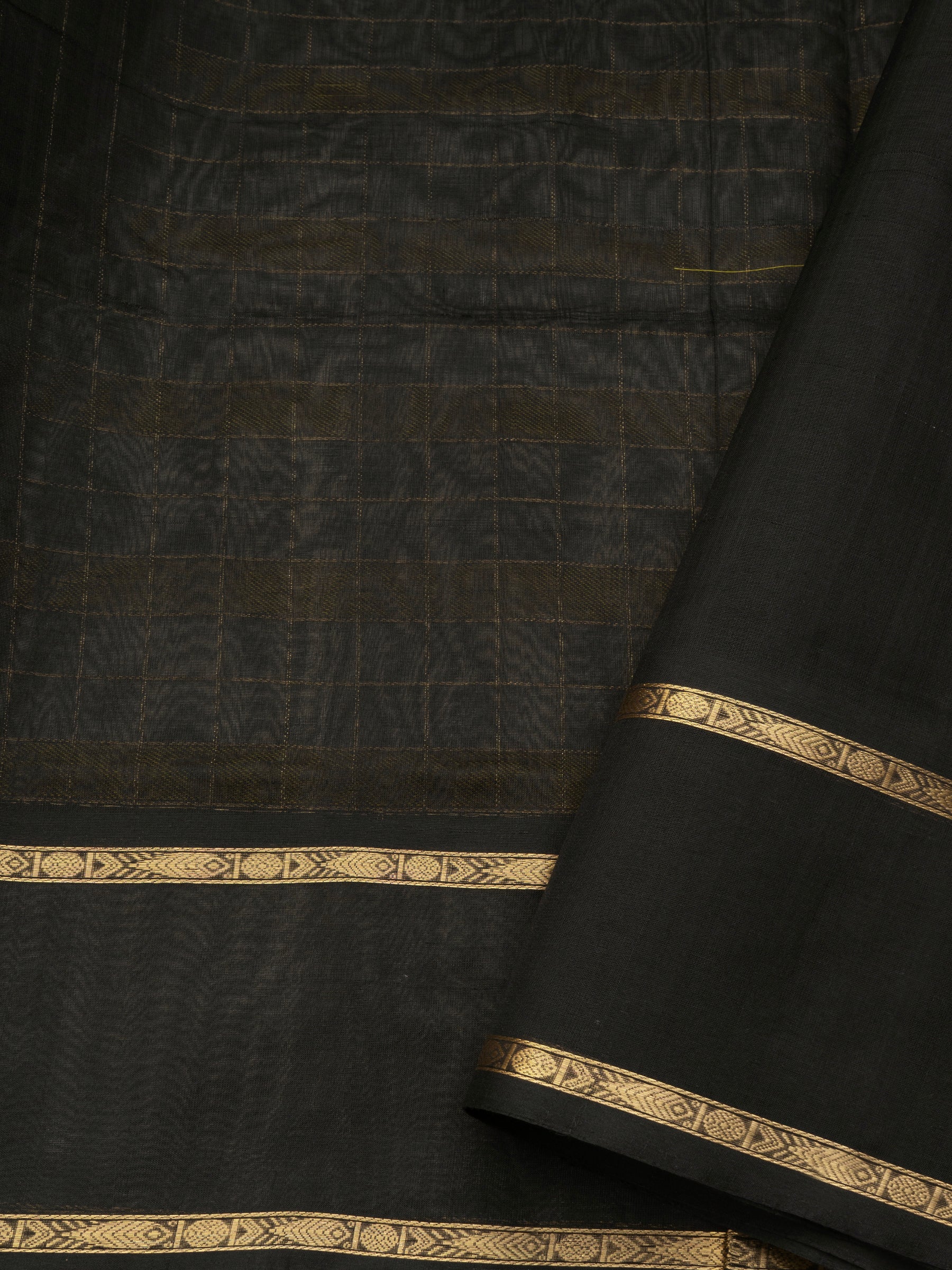 Chettinad kattam black and green rettapet border/ Silk Cotton Saree CLSA10901