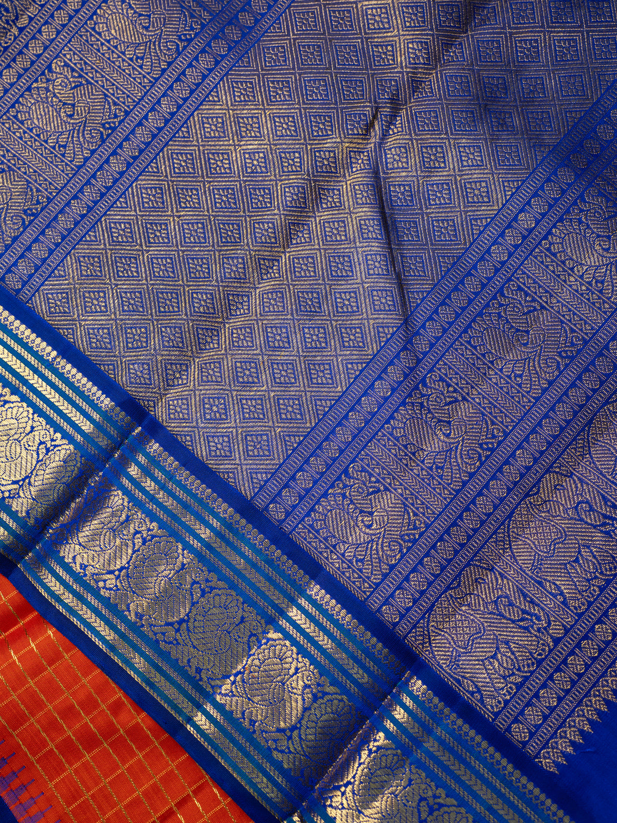 Orange Zari Kattam Korvai Pure Kanjipuram Silk Saree CLSA11283