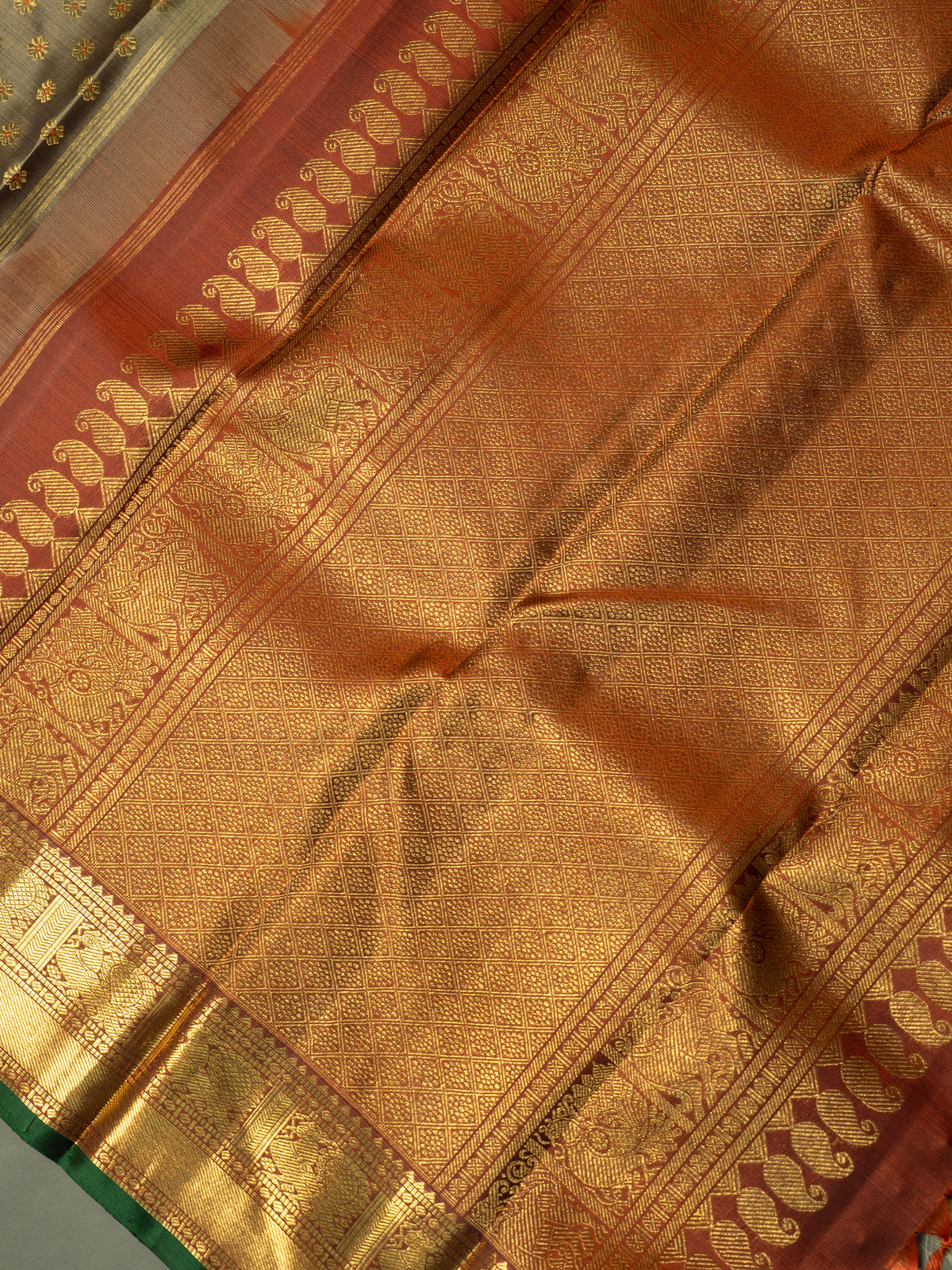 Kaaki colour Meena work Thodar Butta /Kanjipuram Silk Saree CLSA11353