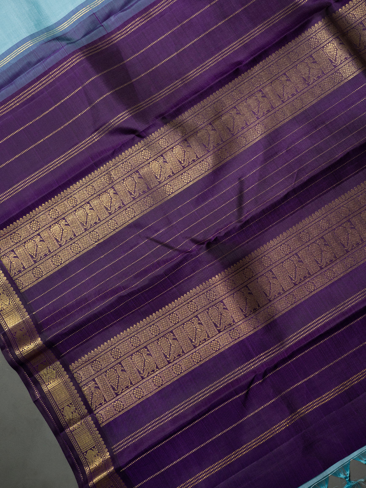 Powder blue and deep purple bettu butta kai korvai/ Kanjipuram Silk Saree CLSA11663