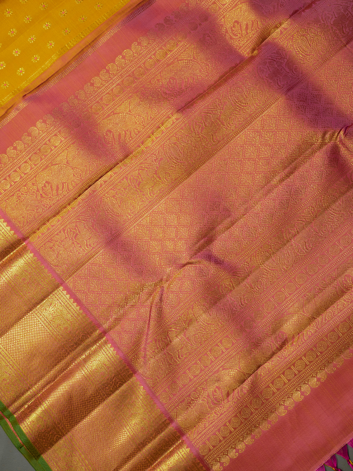 Golden yellow Thodar Butta /Kanjipuram Silk Saree CLSA11688
