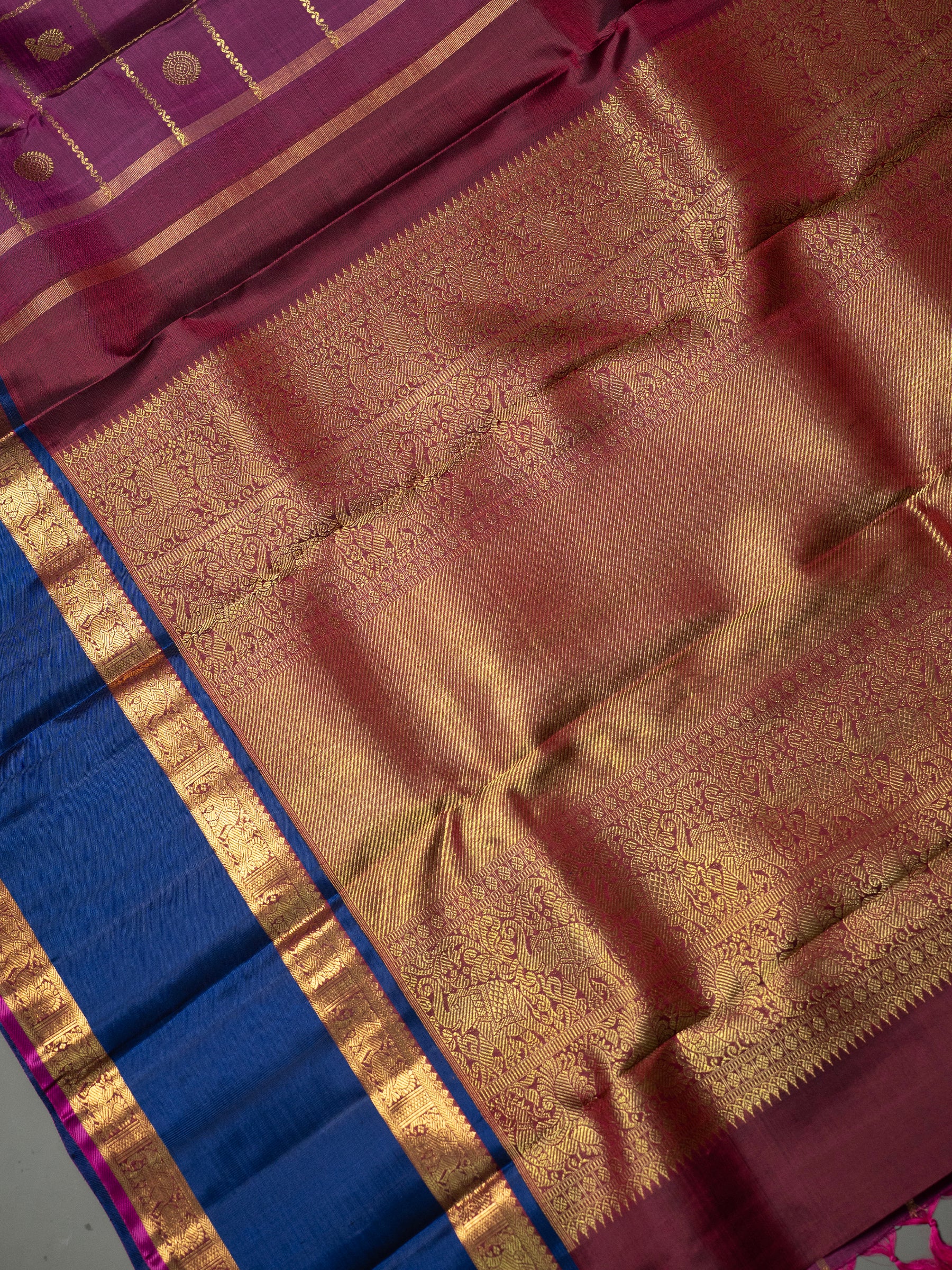 Grape purple Kattam retta pet Kanjipuram Silk Saree CLSA3169