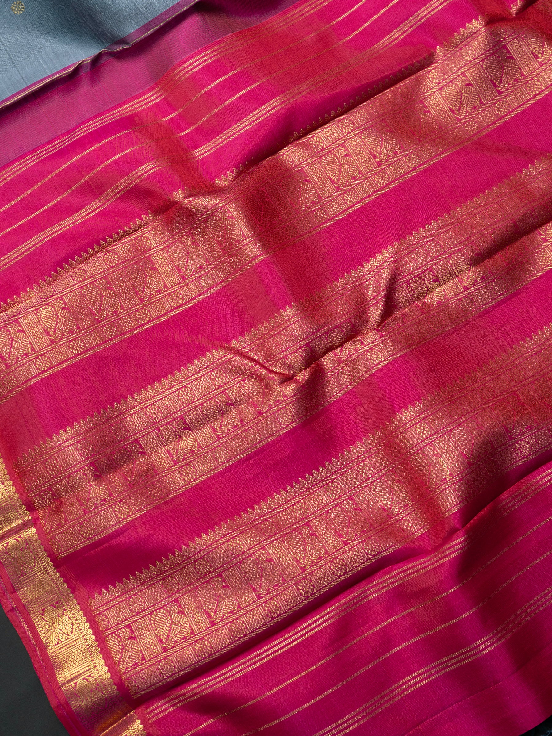 Grey and pink kai korvai small border/ Kanjipuram Saree CLSA3179
