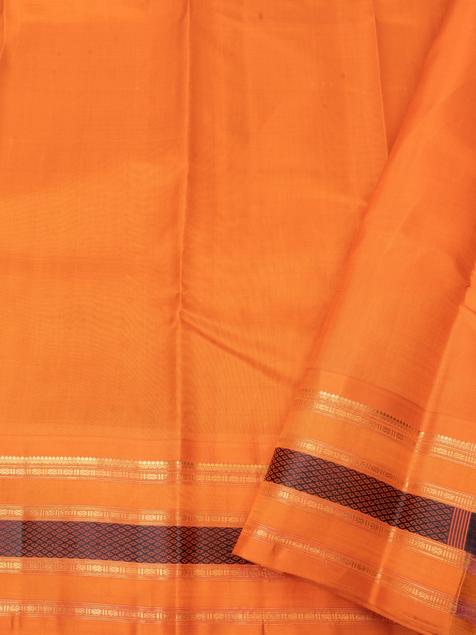 Revival black checks and orange kai korvai / Kanjipuram Silk Saree CLSA4789