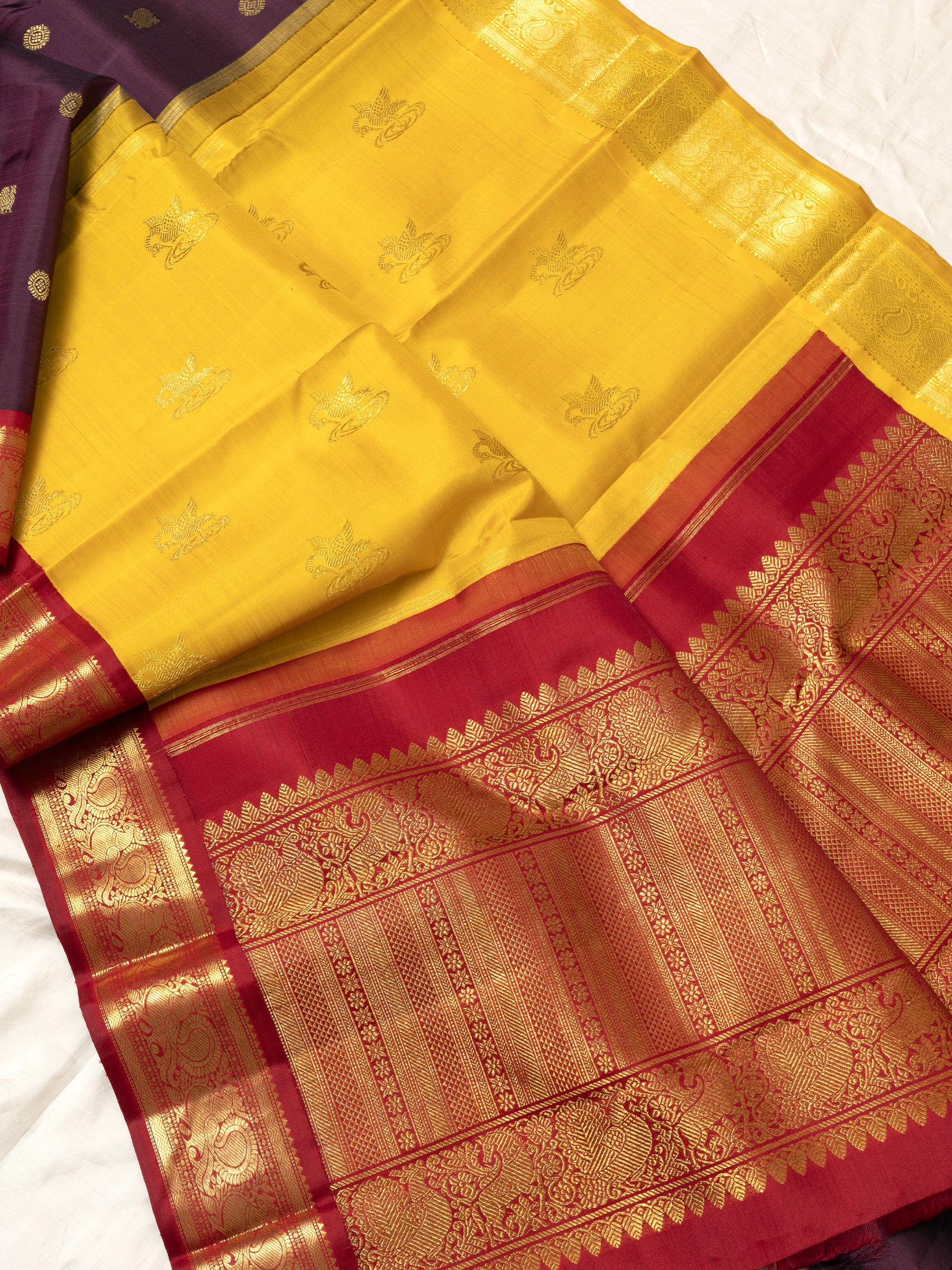 Vintage brown and red double color palla / Kanjipuram Silk Saree CLSA4869