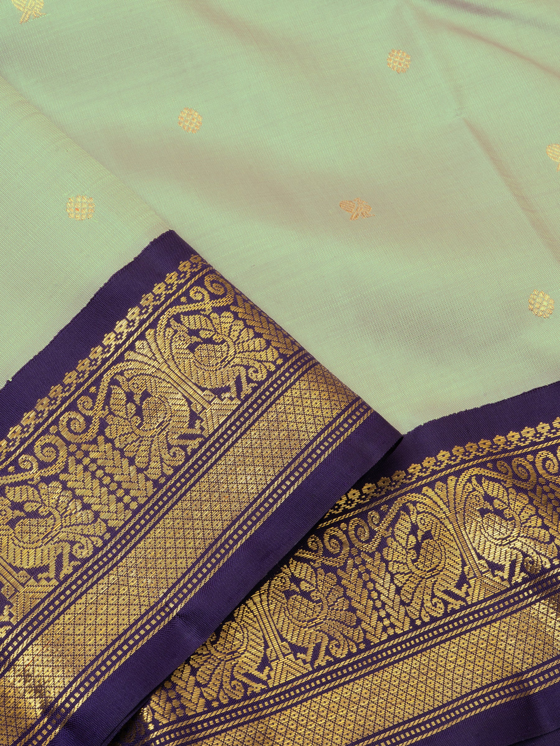 Elakai green shot purple kai korvai/ Kanjipuram Silk Saree CLSA4892