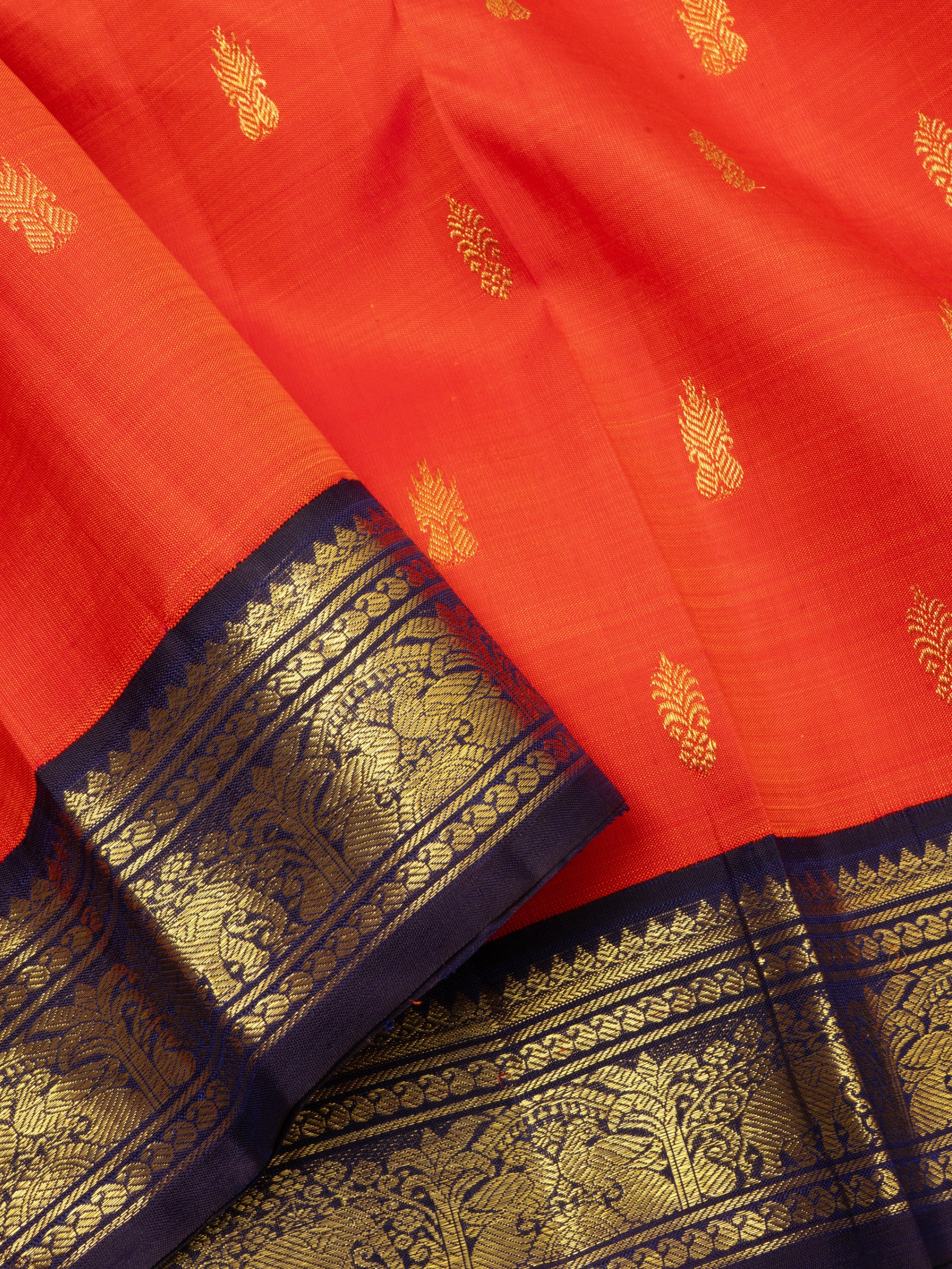 Orange and blue kai korvai/ Kanjipuram Silk Saree CLSA4985