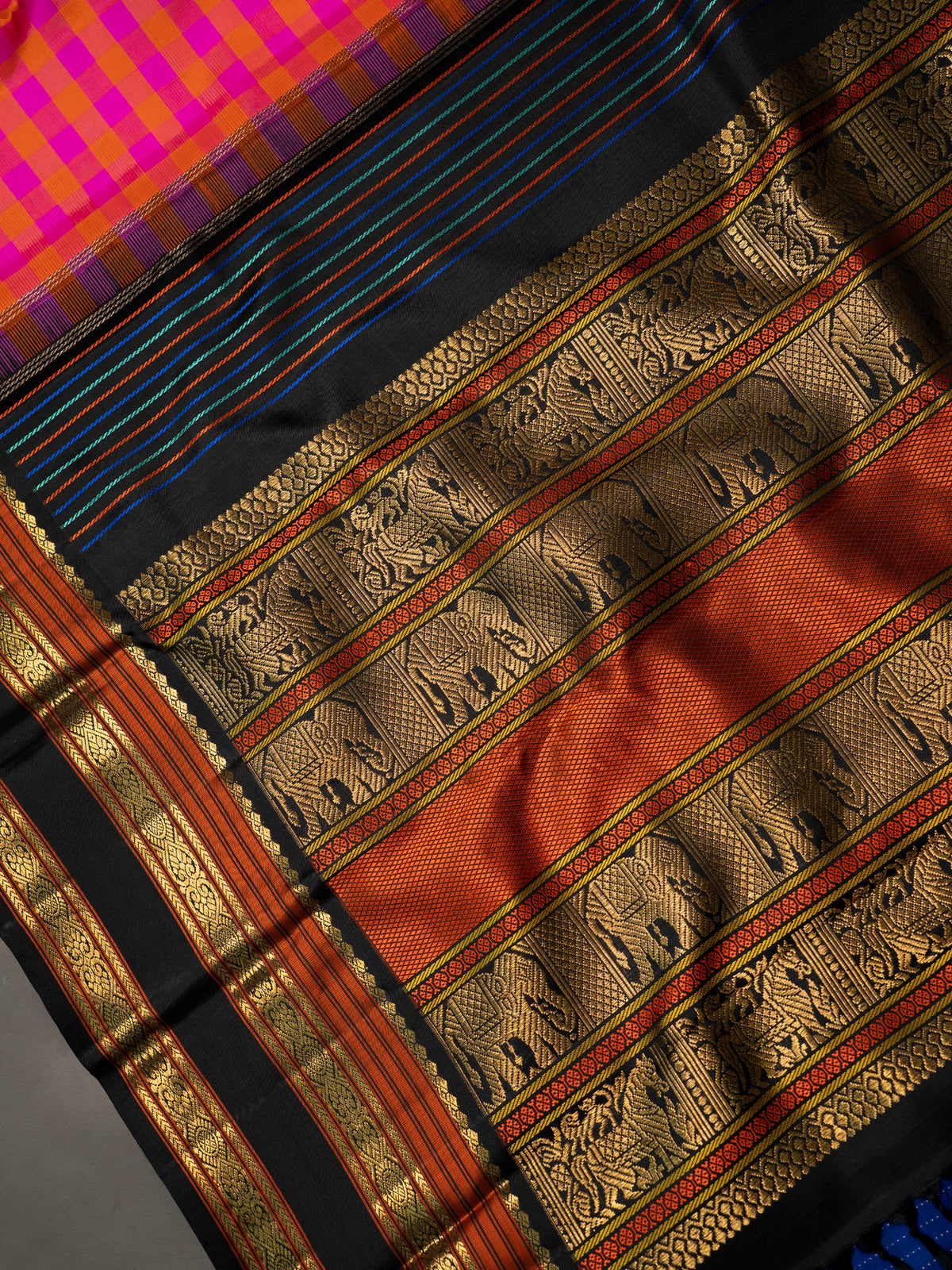 Pink yellow Kattam Korvai / Kanjipuram Silk Saree CLSA