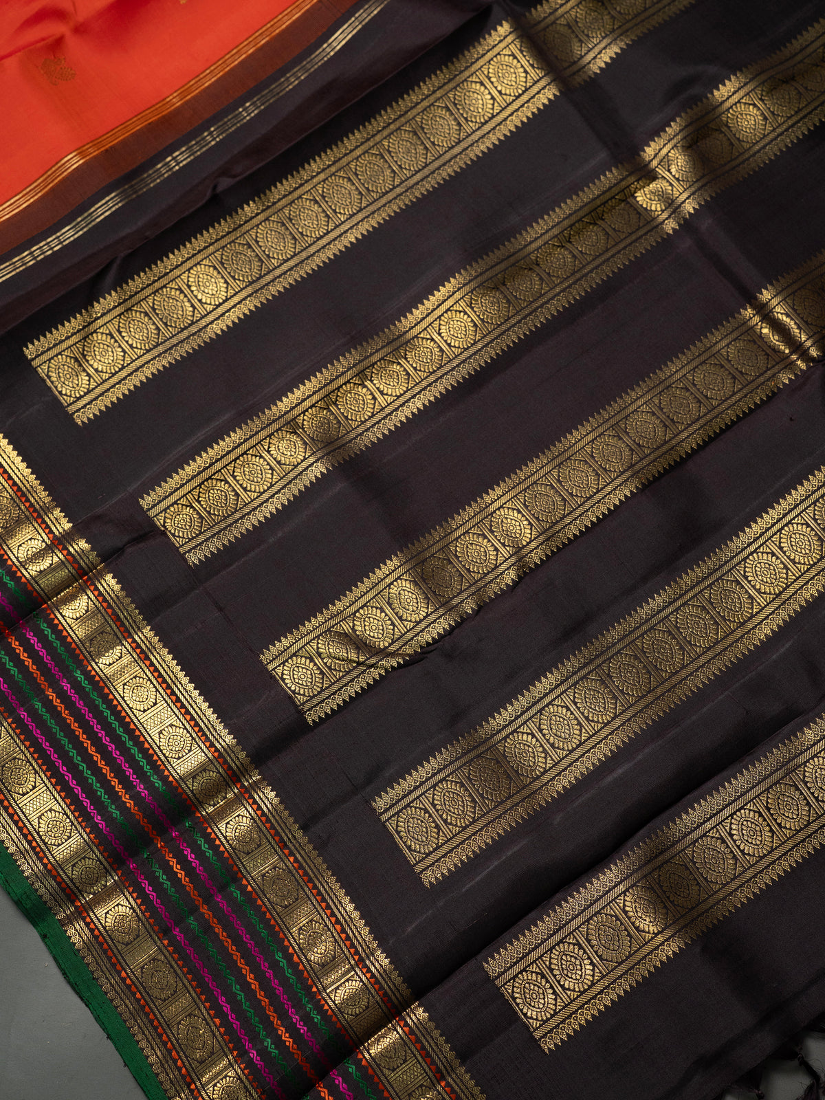 Orange varisapet and temple Korvai /Kanjipuram Silk Saree CLSA5590