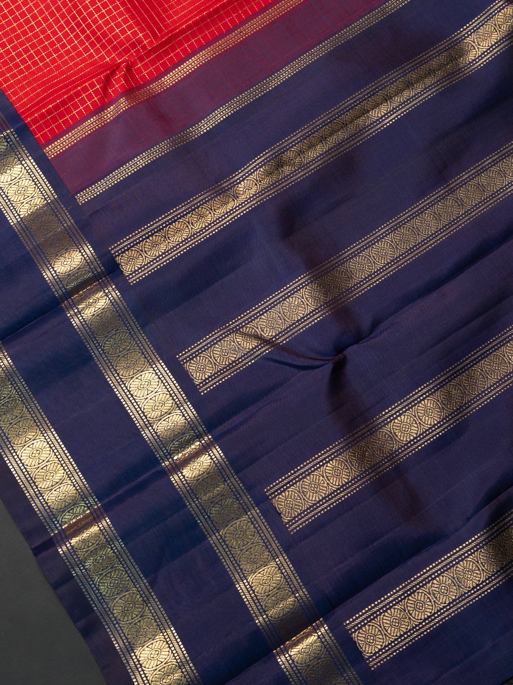 Red zari kattam and blue rettapet border/ Kanjipuram Saree CLSA6088