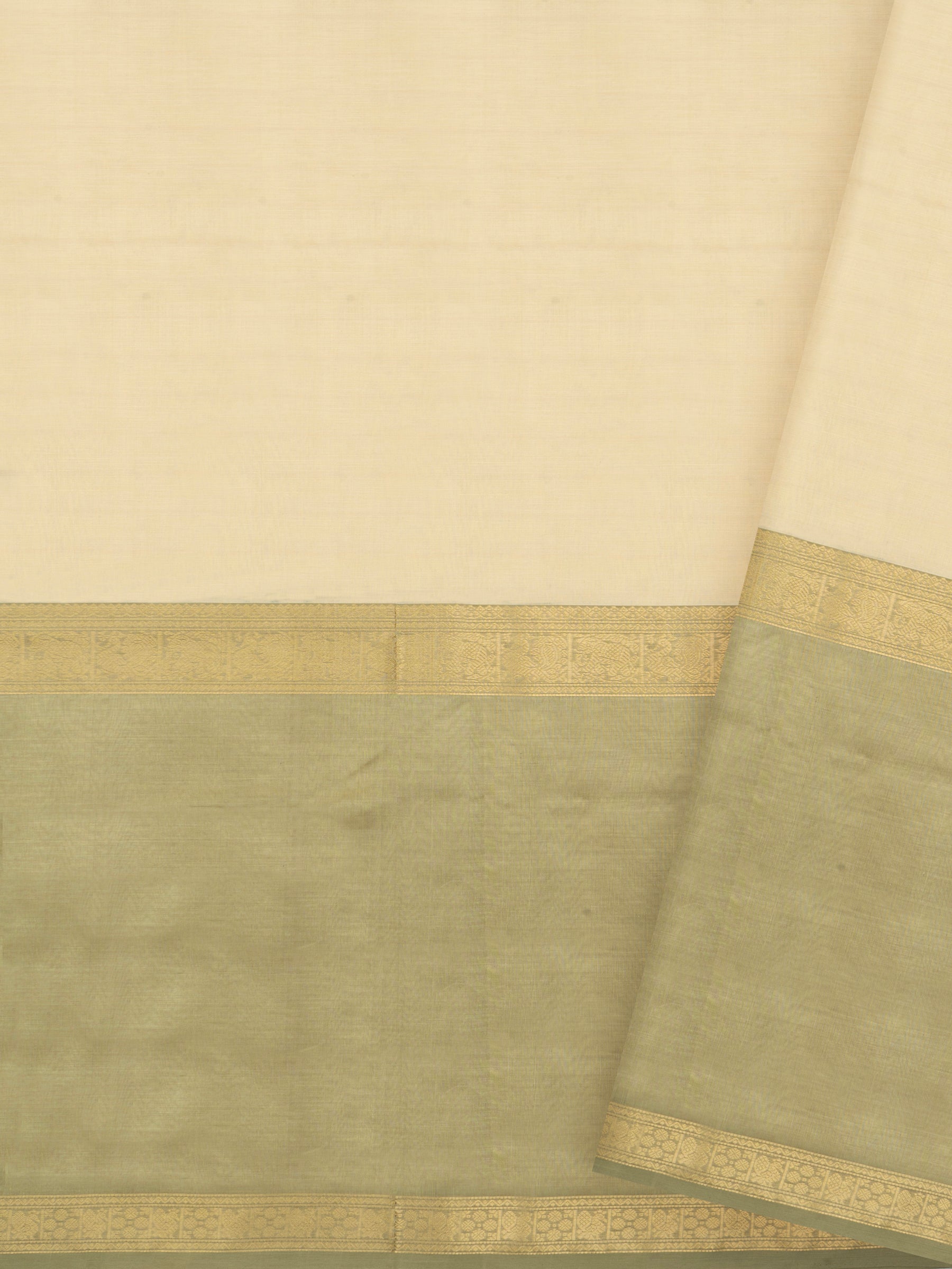 Creme lakshambutta long border/ Silk Cotton Saree CLSA7271