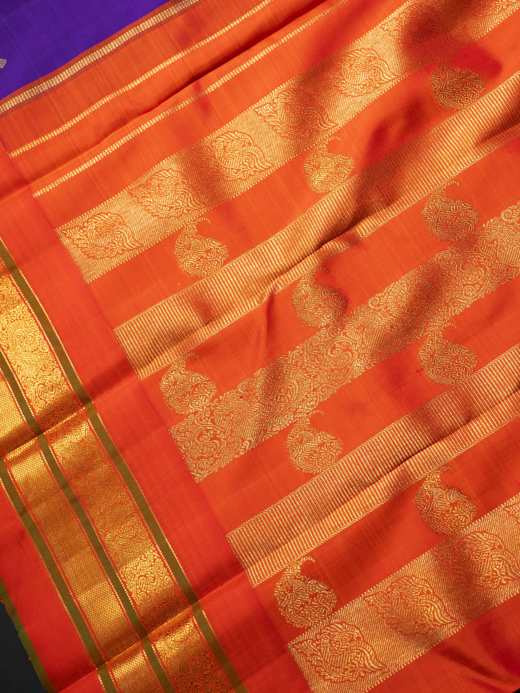 Purple with orange Korvai / Kanjipuram Silk Saree CLSA7754