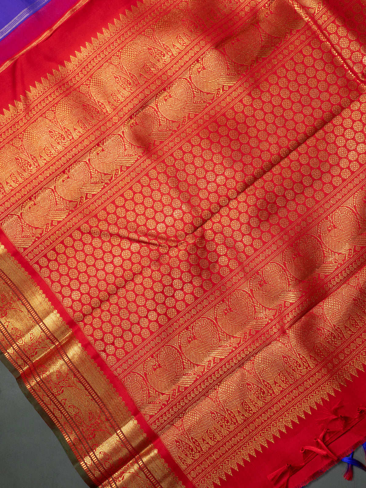 Ink blue and red kai korvai/ Kanjipuram Silk Saree CLSA8050