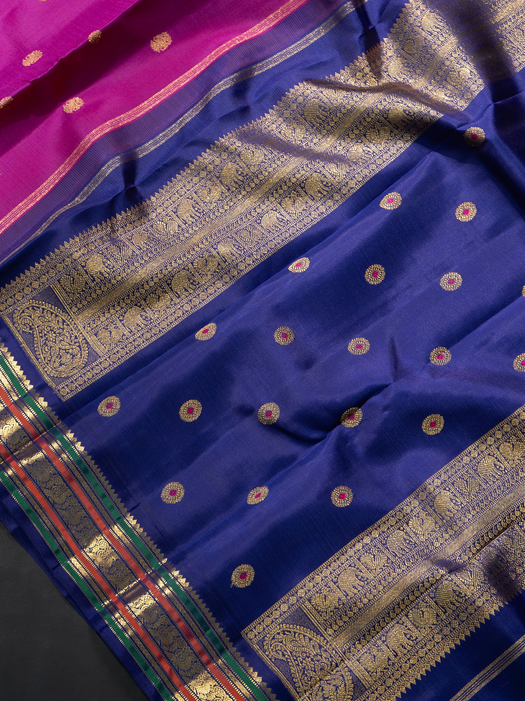 Vintage panner roja pink and mayilkazhuthu blue meenakari pallu / Kanjipuram Silk Saree CLSA8187