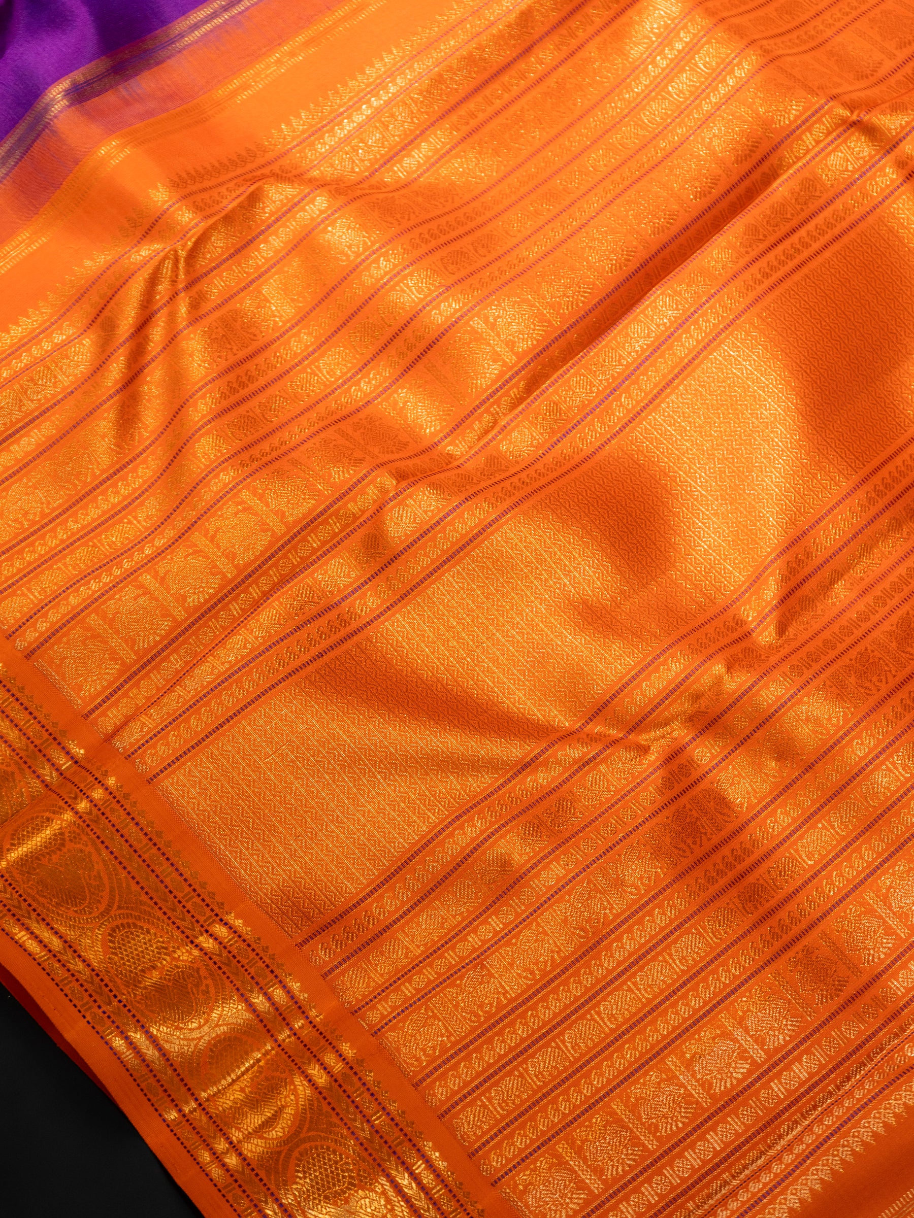 Purple Iruthalaipakshi butta and orange kai korvai/ Kanjipuram Silk Saree CLSA8204