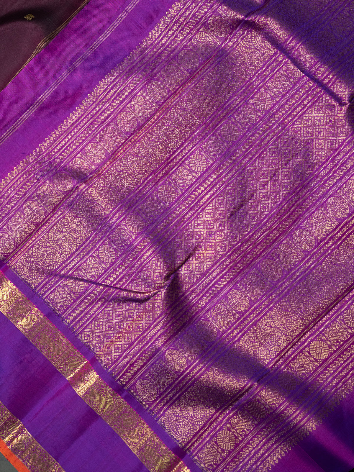 Brown and purple rettapet border kai korvai/ Kanjipuram Silk Saree CLSA8221