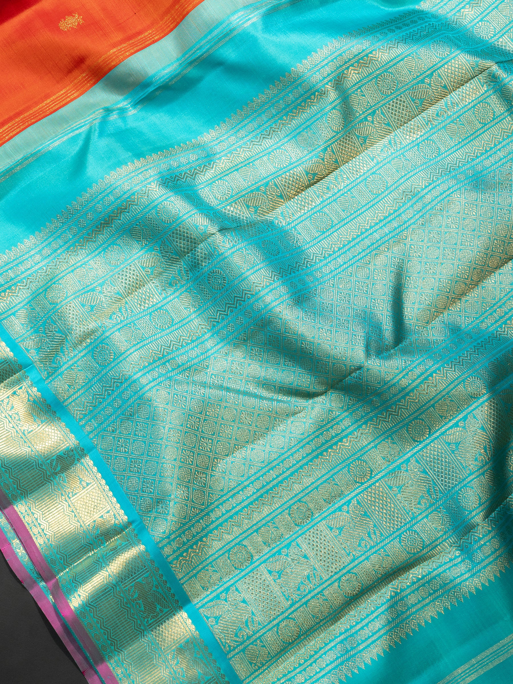 Orange with turquoise blue / Kanjivaram Saree CLSA8333