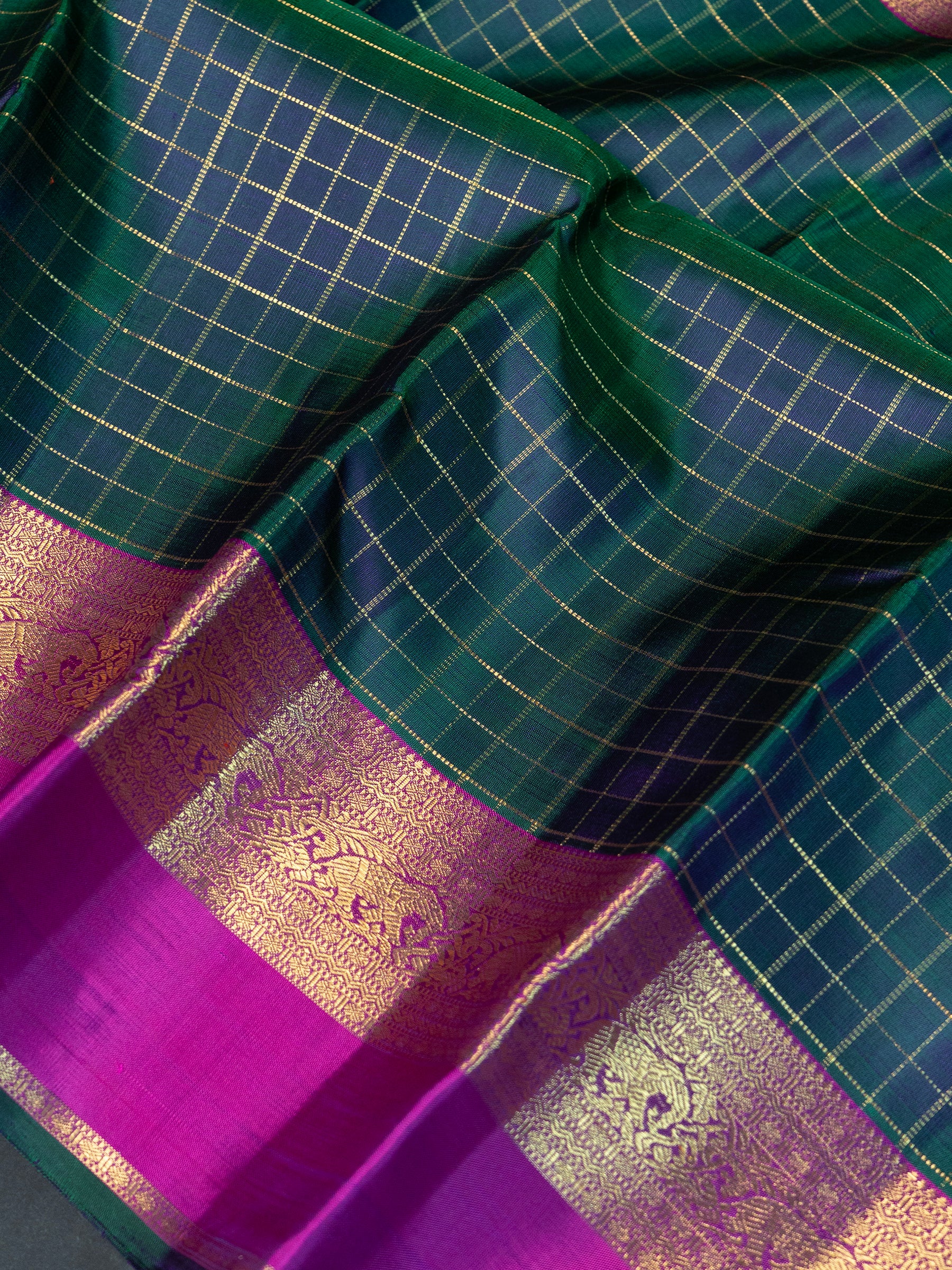 Peacock blue zari kattam kaal erangina border/ Kanjipuram Saree CLSA8878