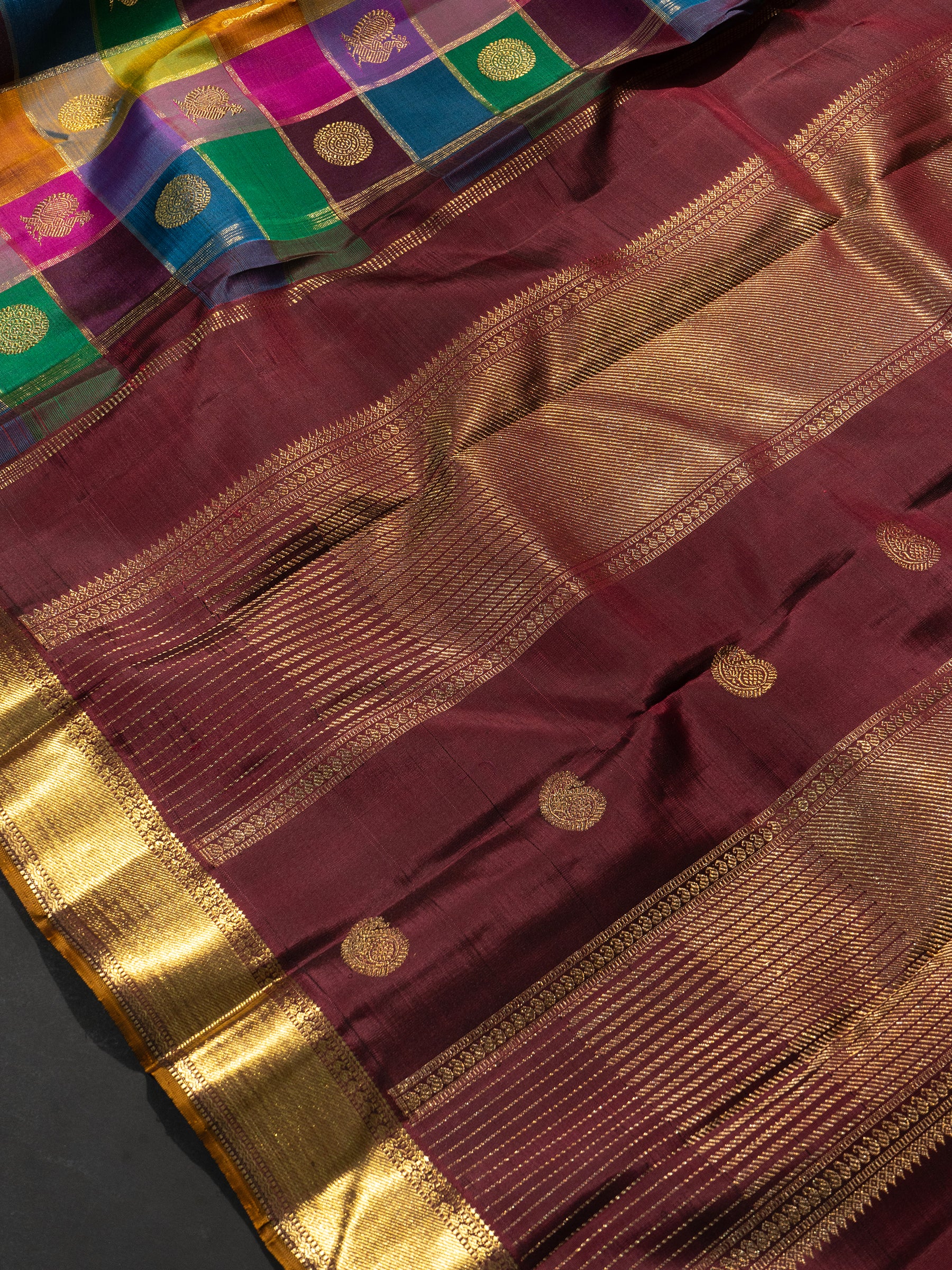 Paalum pazhamum checks getti border / Kanjipuram Saree CLSA8949